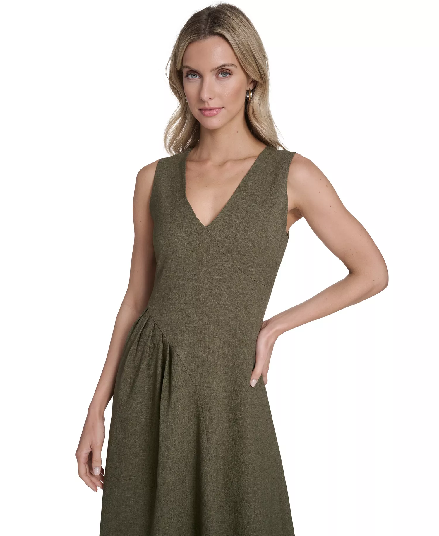 Women's V-Neck Sleeveless Midi Dress - Caper - 10