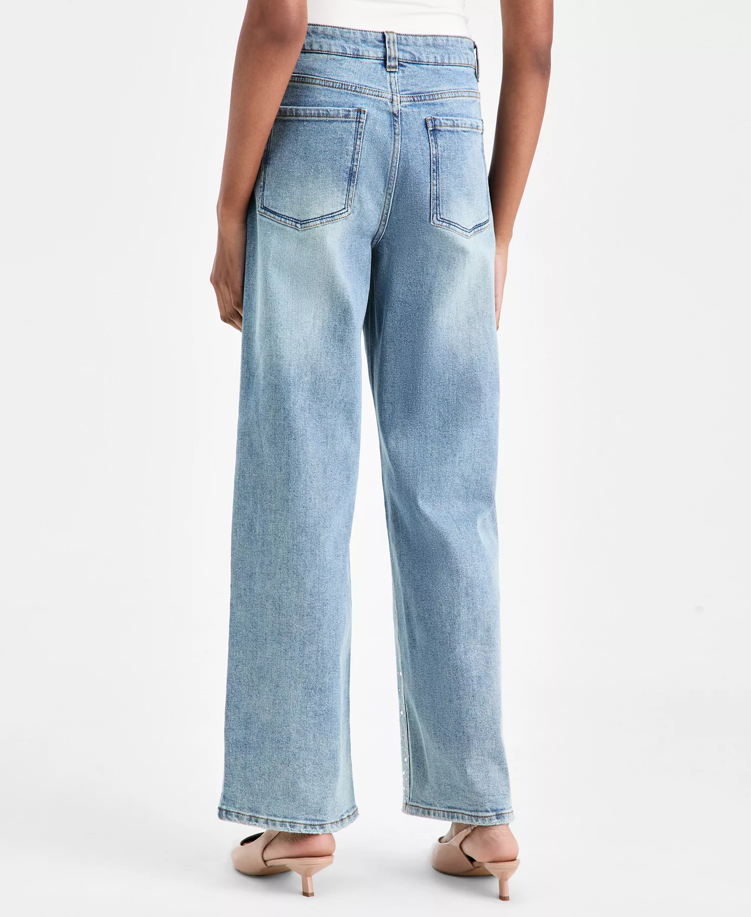 Women's Rhinestone Embellished Wide-Leg Jeans, Macy's Exclusive - Light Wash - M