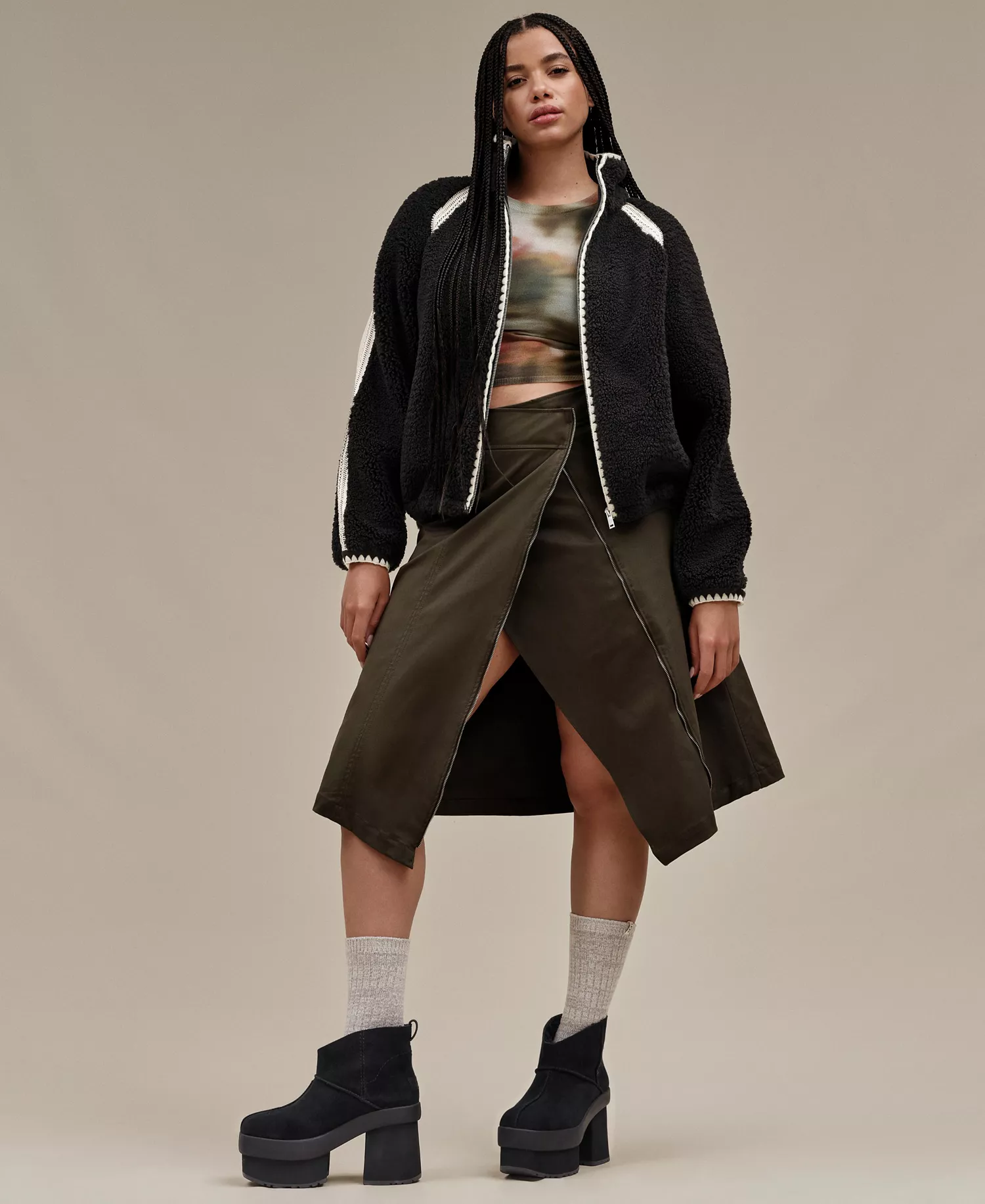 Women's Nikia Crochet Fluff Jacket - Black - L