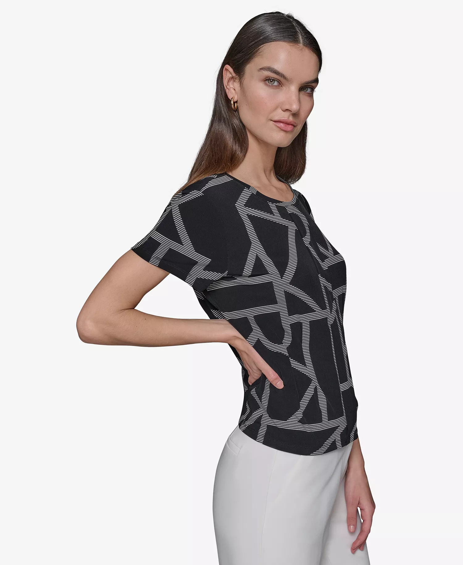 Women's Logo Peplum Knit Top - Black/ Soft White - L