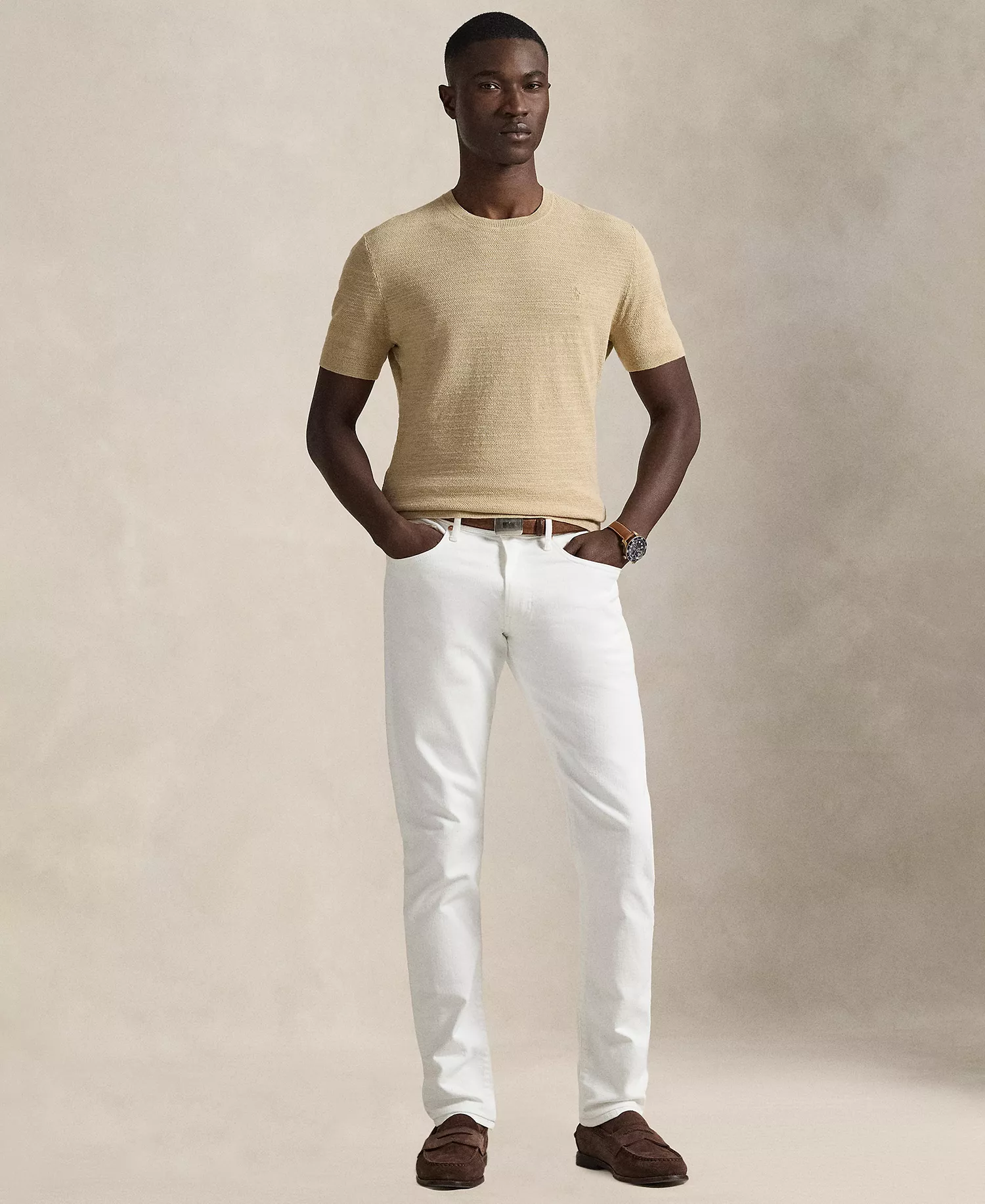 Men's Textured Lightweight Sweater T-Shirt - Dune Tan - 2XL