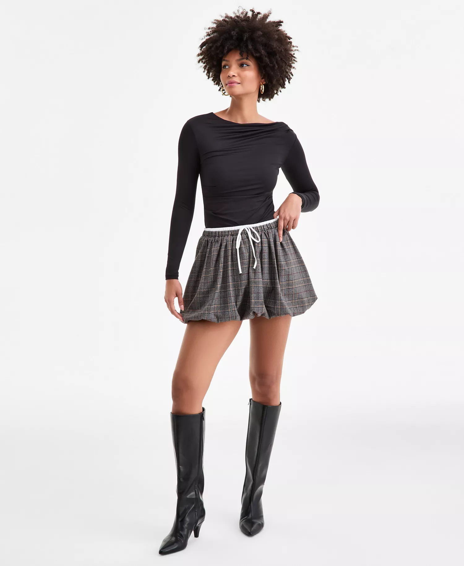 Women's Double-Waistband Plaid Bubble Mini Skirt, Macy's Exclusive - Plaid A - L