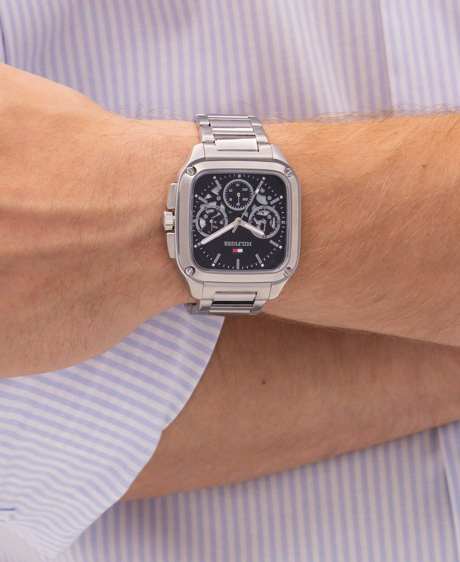 Men's Multifunction Silver Tone Stainless Steel Bracelet Watch, 39mm - Black - No Size