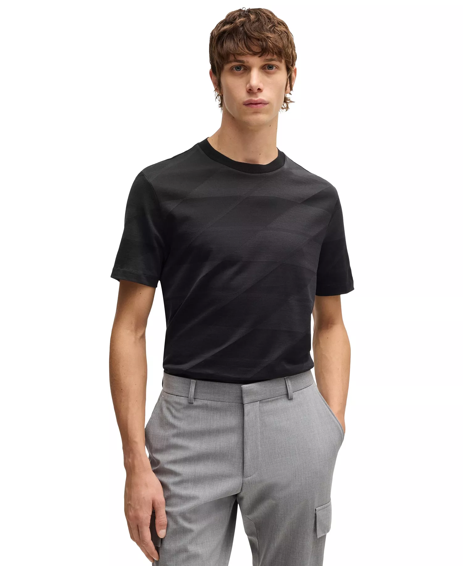 Men's Two-Tone Jacquard T-Shirt - Black - 2XL