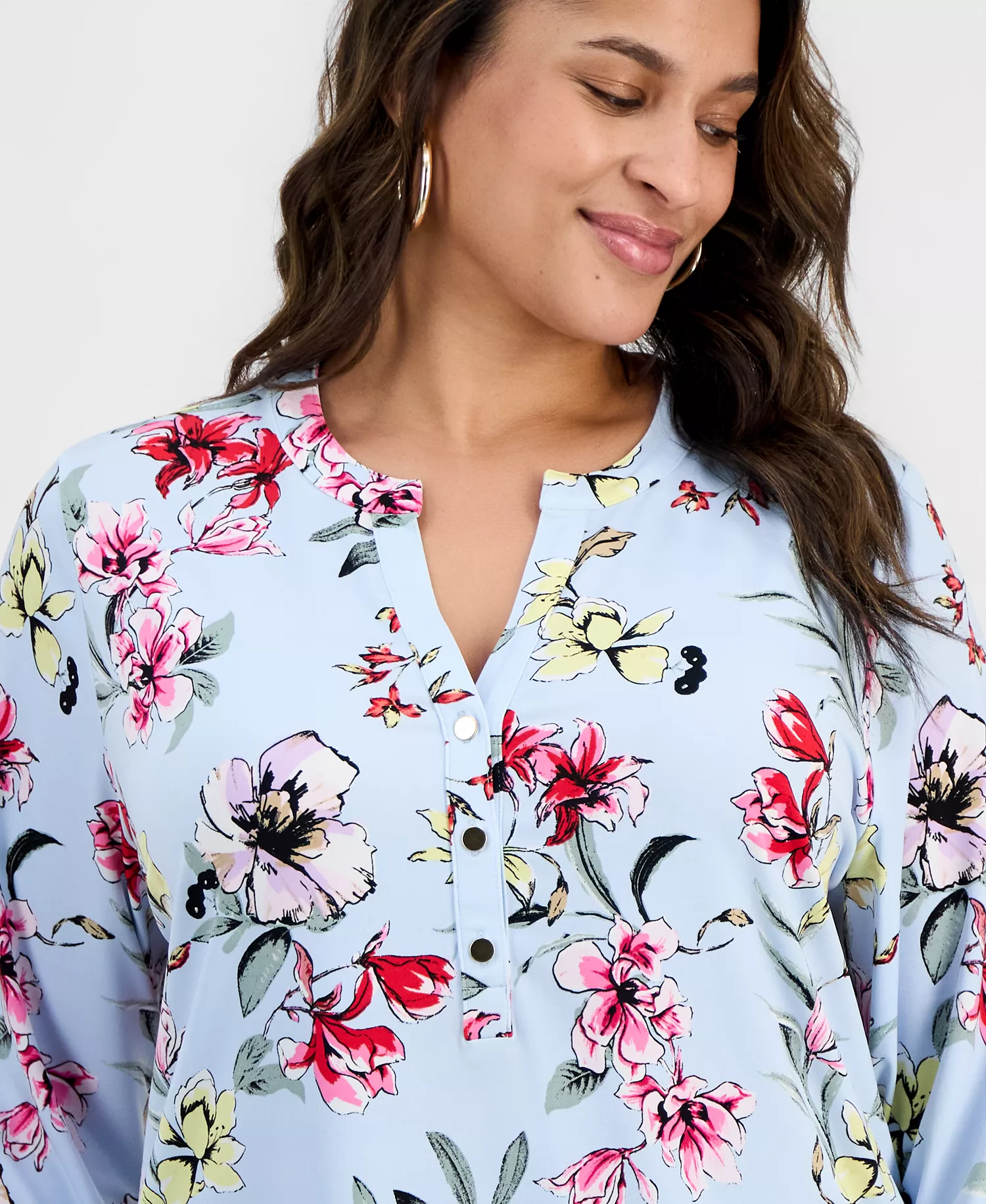 Plus Size Split-Neck Top, Macy's Exclusive - Dara Blooms - 0X