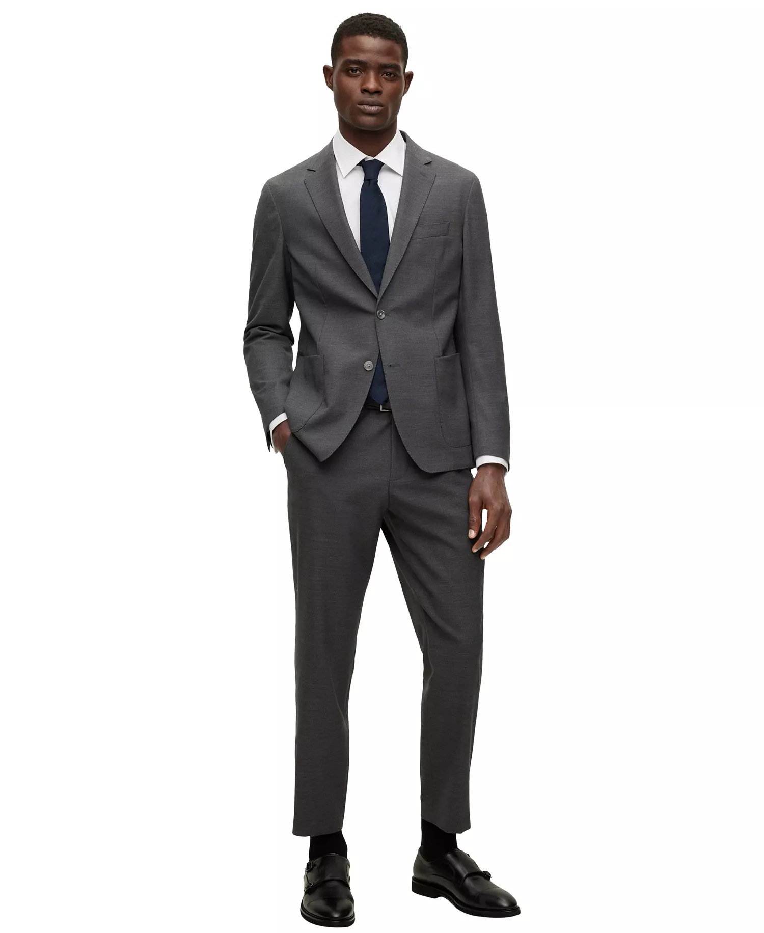 Men's Easy-Iron Stretch Cotton Slim-Fit Dress Shirt - White - 14.5