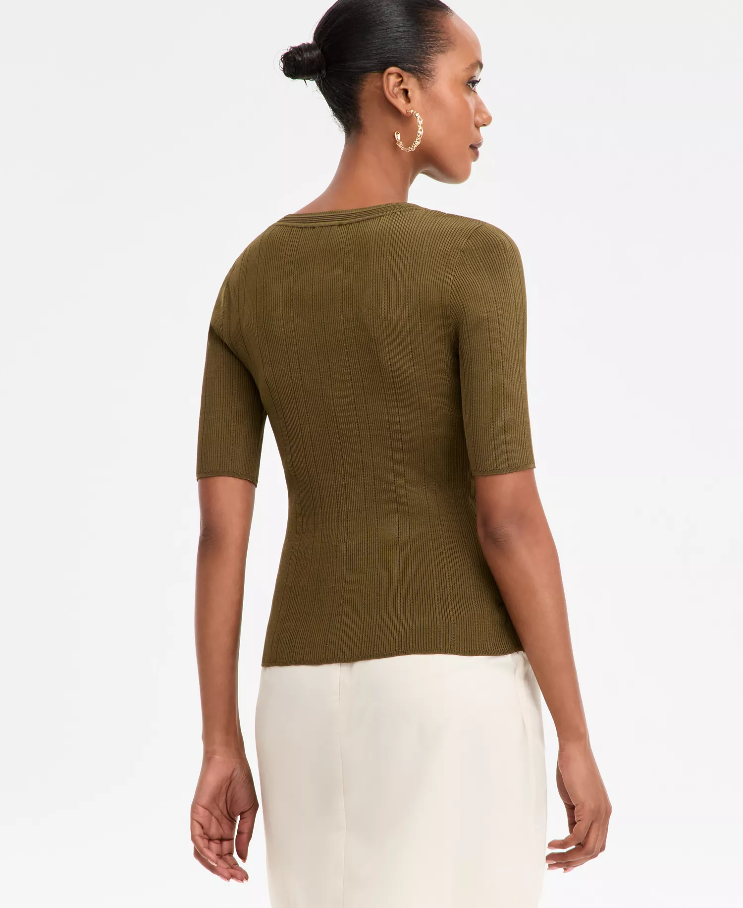 Women's Rib-Knit Crewneck Sweater, Macy's Exclusive  - Dark Olive - M