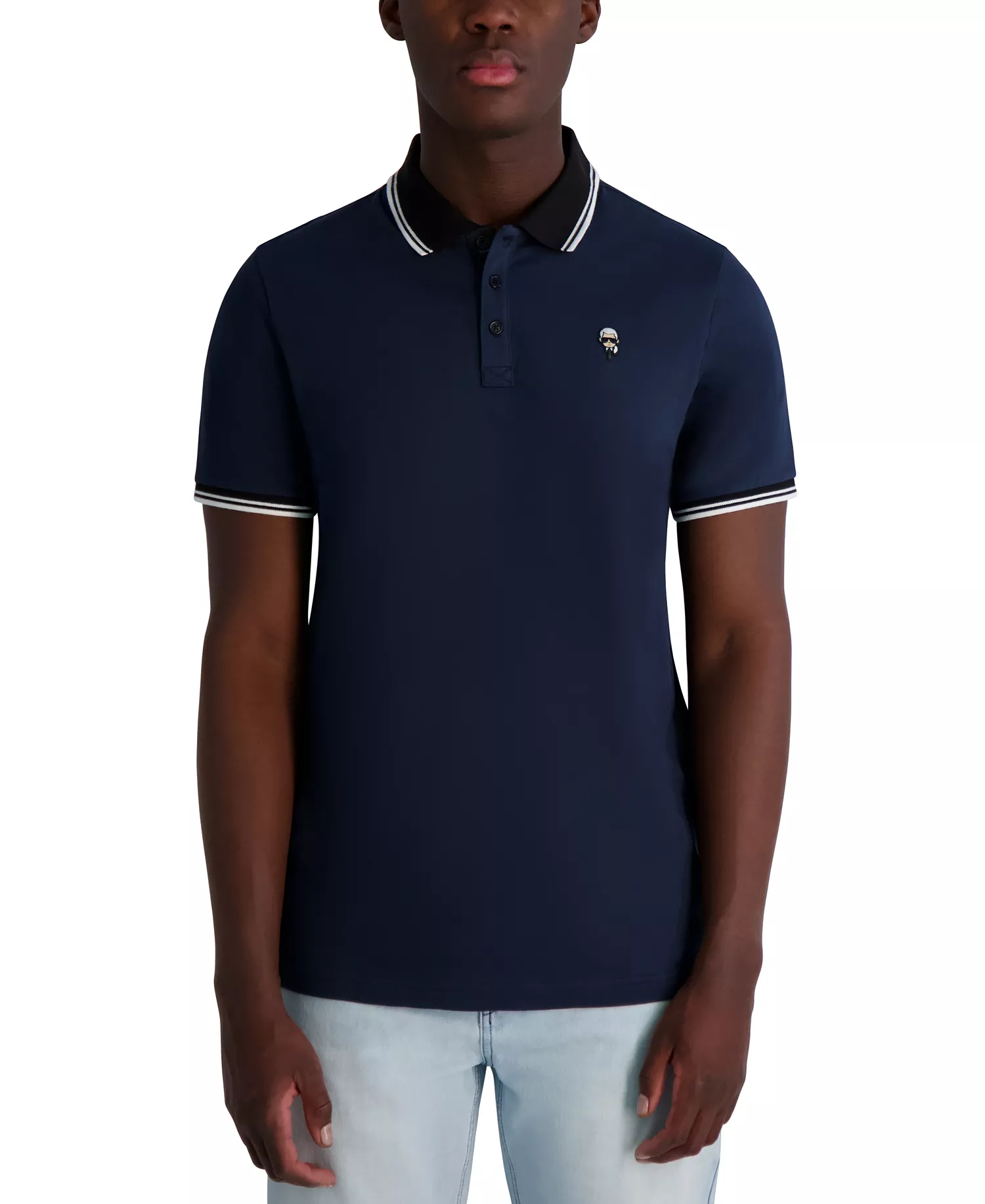 Men's Short Sleeve Tipped Logo Polo Shirt - Navy - L