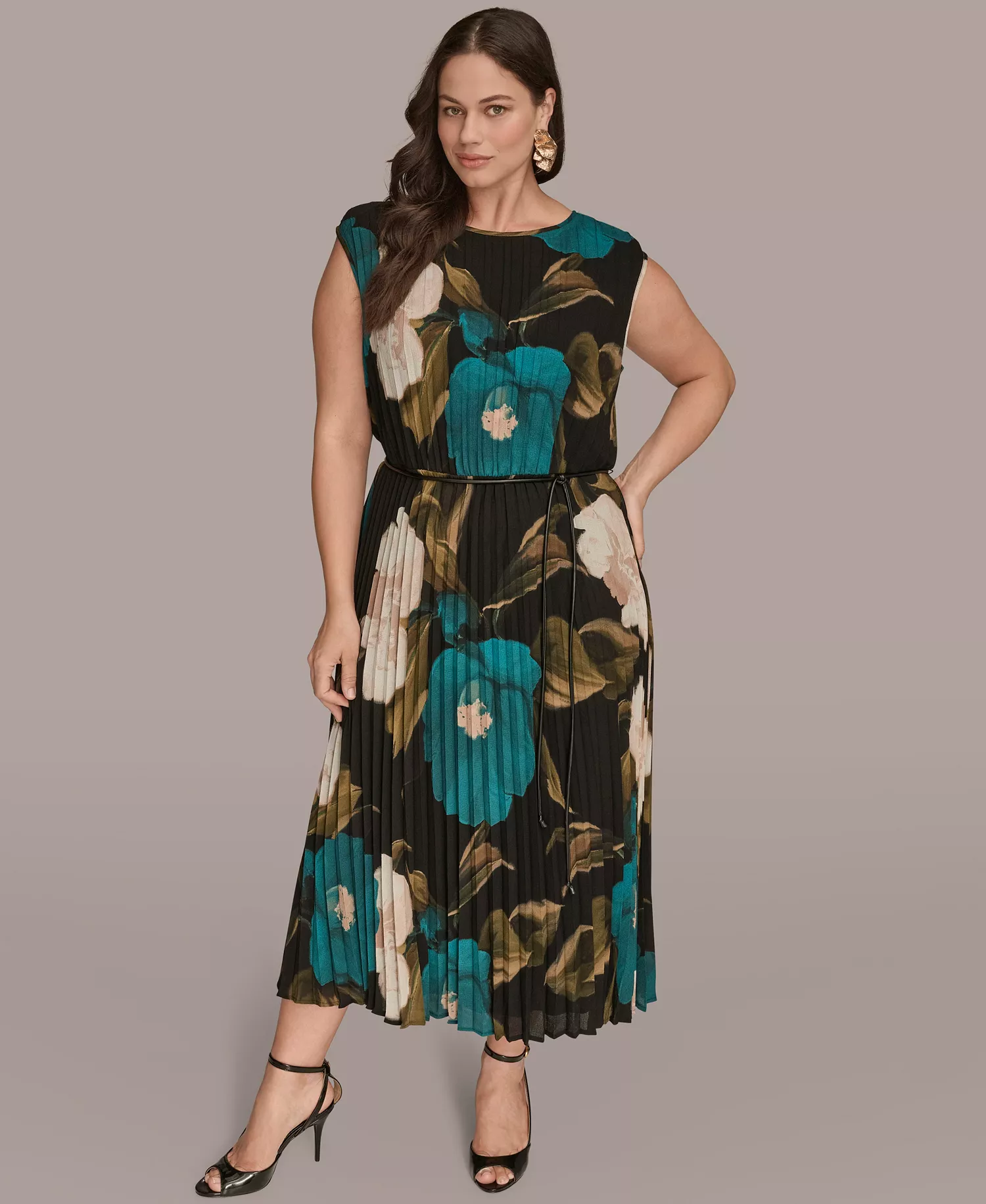 Plus Size Chiffon Midi Dress - Midnight Green Multi - 14W
