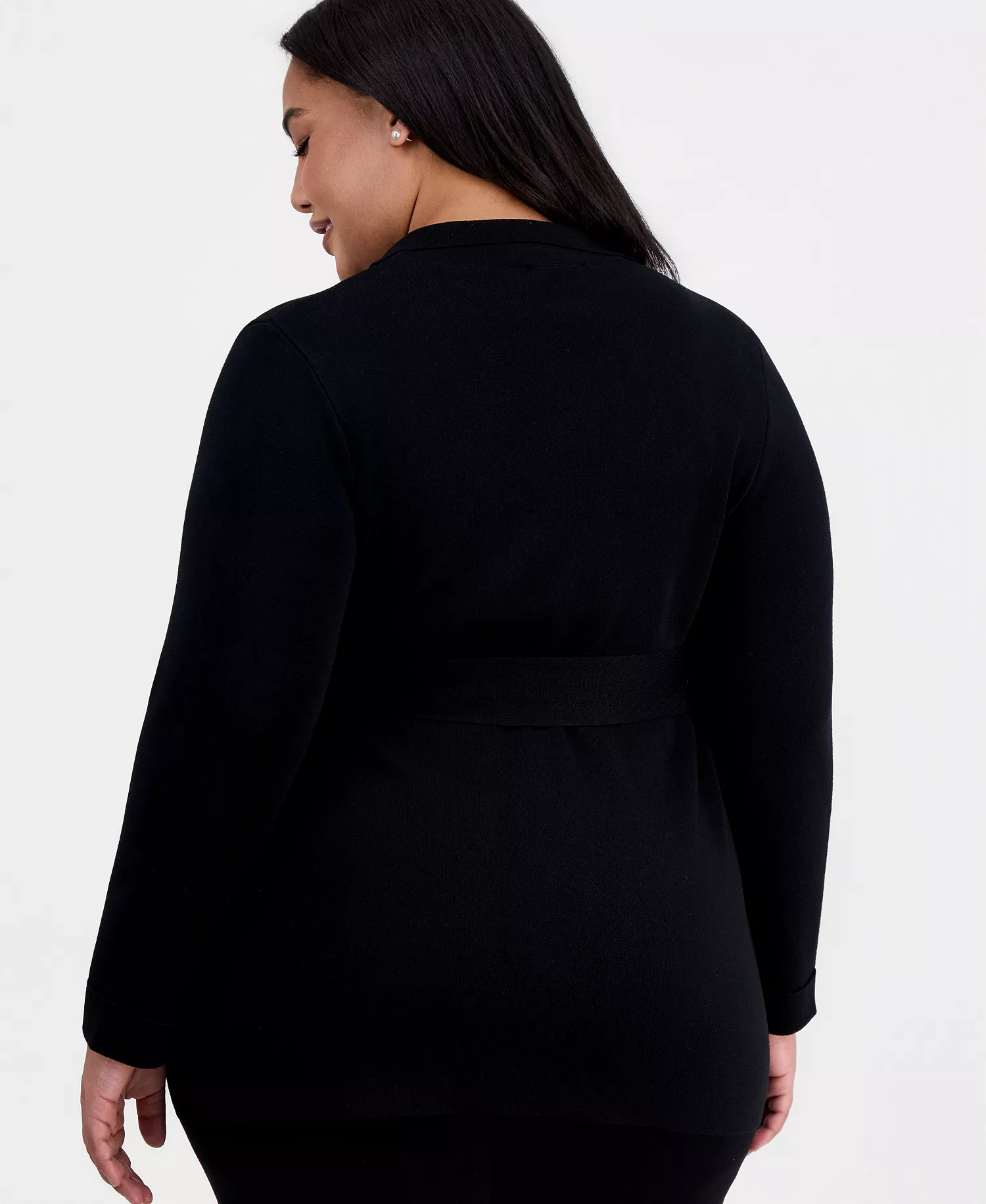 Plus Size Tie-Waist Cardigan - Black - 1X