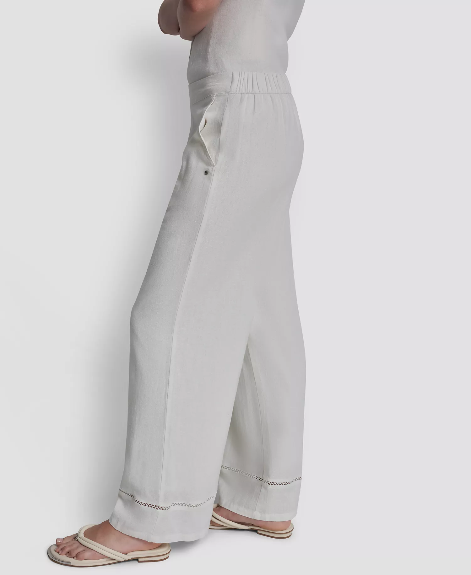 Petite Linen-Blend High Rise Pull-On Wide Leg Pants - Ivory - PL