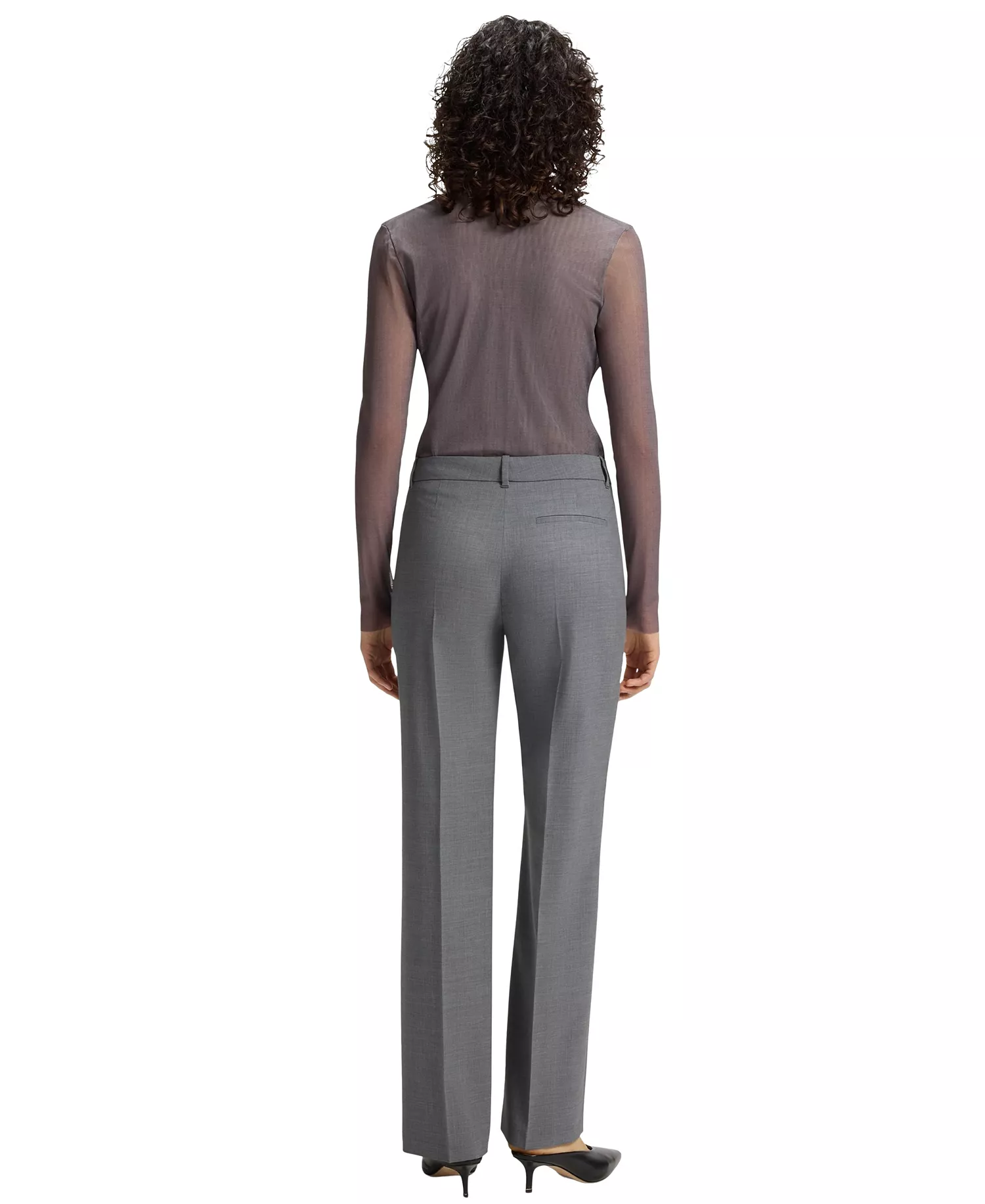 Women's Mélange Virgin Wool Relaxed-Fit Pants - Dark Gray - 2