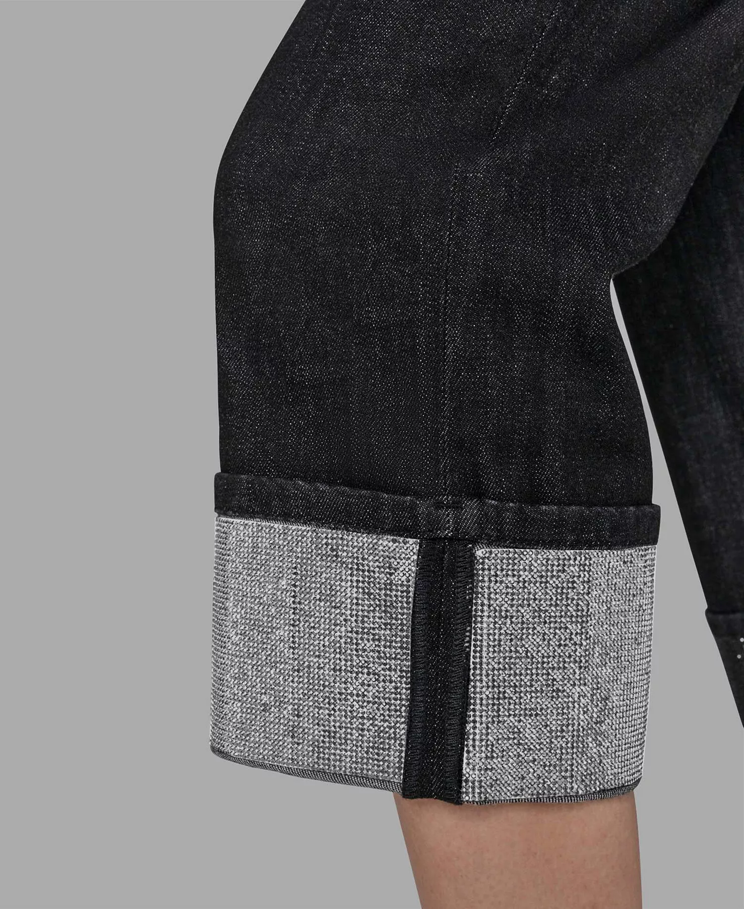 Petite High-Rise Cuffed-Embellished Jeans  - Black - 10P