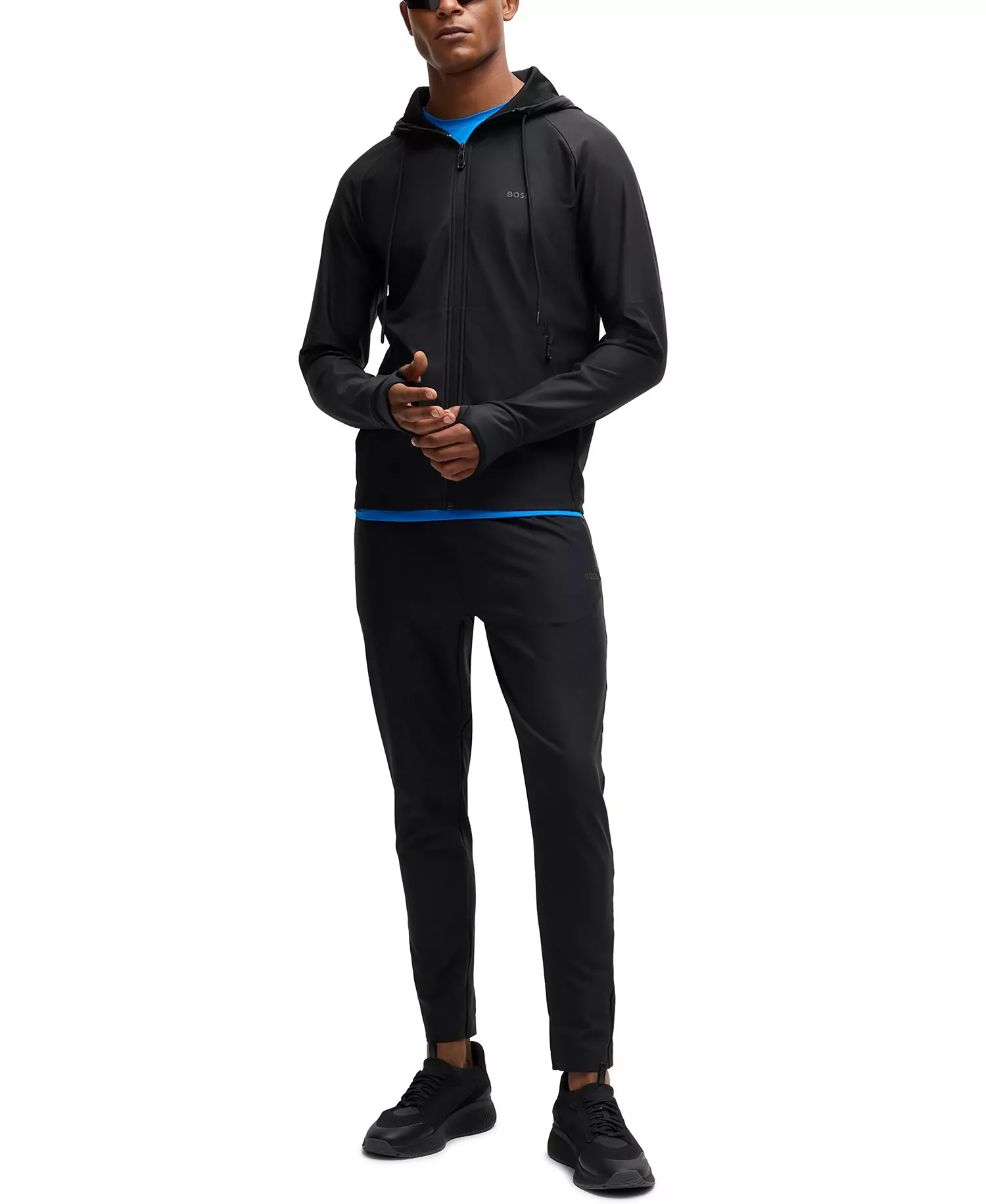 Men's Logo Detail Active-Stretch Zip-Up Hoodie - Black - 2XL