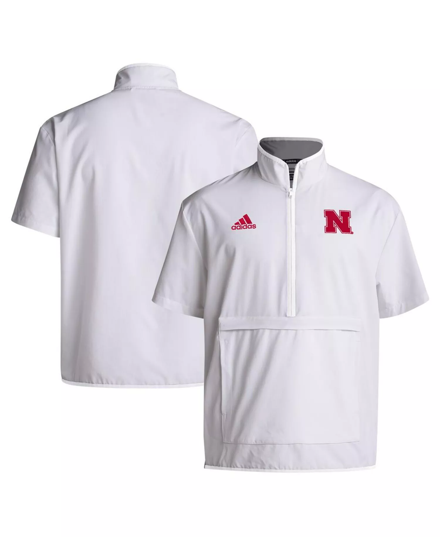 Men's White Nebraska Huskers Coaches Sideline Half-Zip Short Sleeve Jacket - White - M