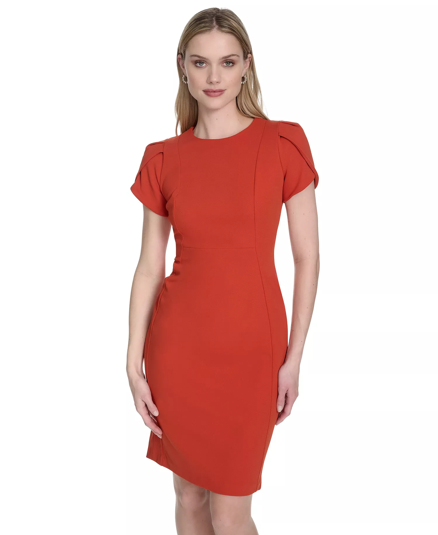 Tulip-Sleeve Sheath Dress - Clay - 10