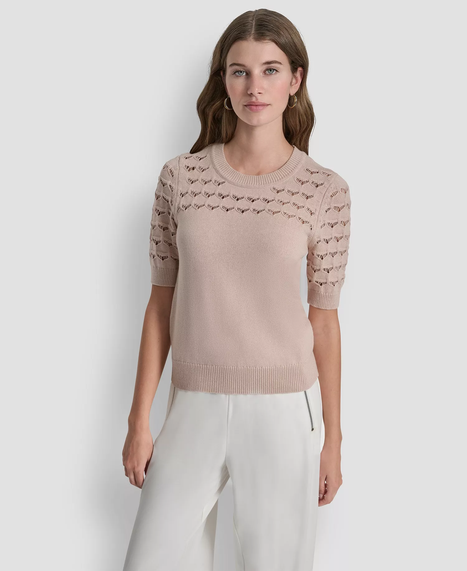 Women's Short-Sleeve Ribbed Hem Sweater - Cameo - L