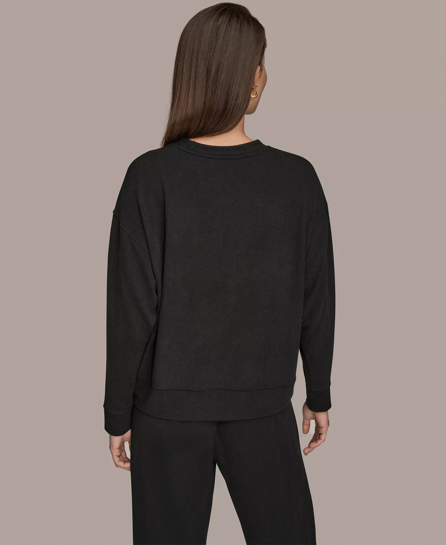 Women's Brushed Jersey Long Sleeve Crew Neck Top - Black - L