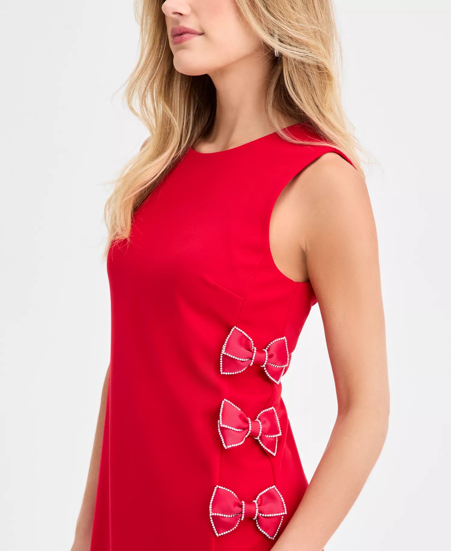 Women's Bow Detail Crew Neck Sheath Dress - Admiral Red - 4