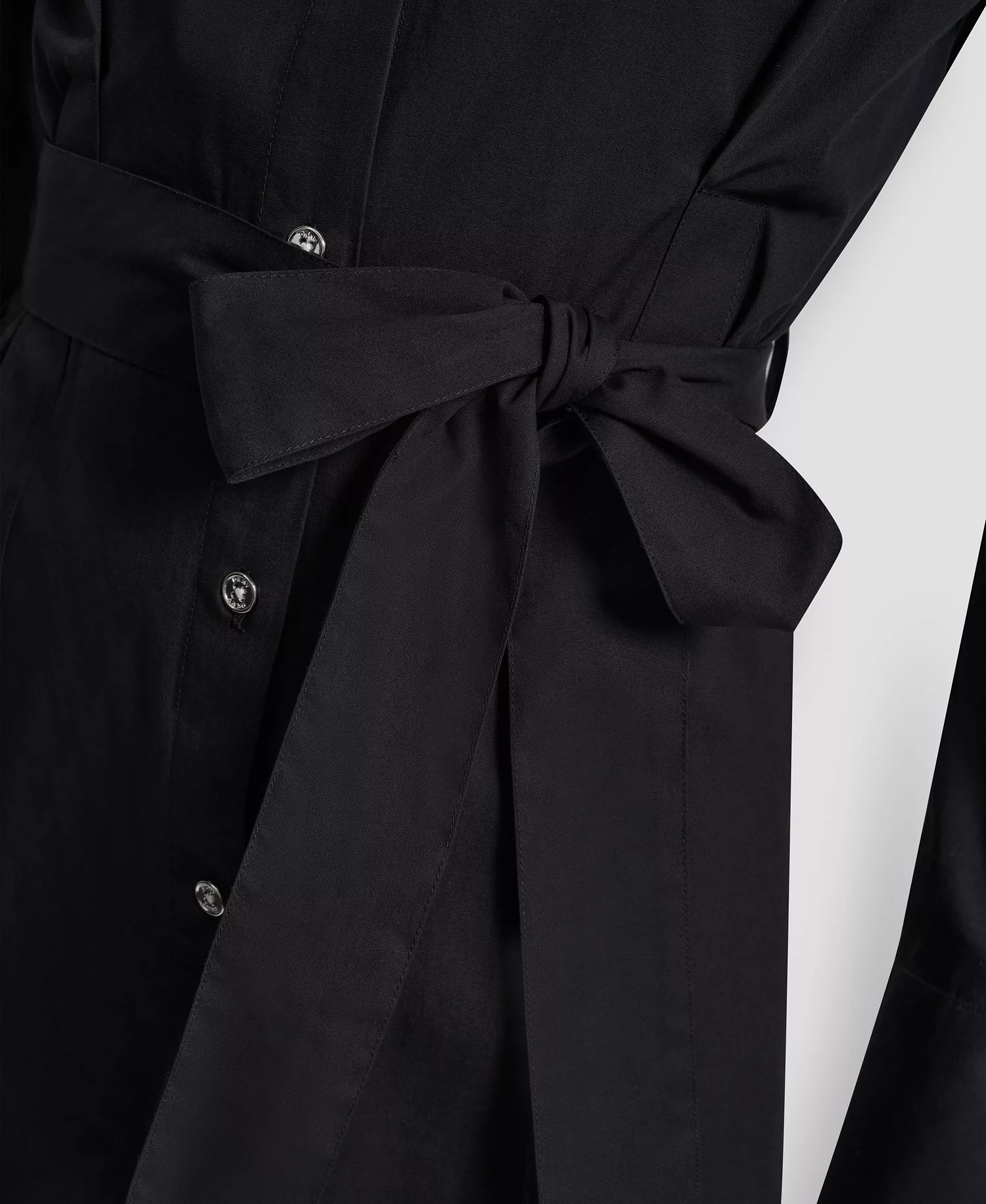 Women's Long-Sleeve Collared Neck Midi Shirt Dress - Black - 10