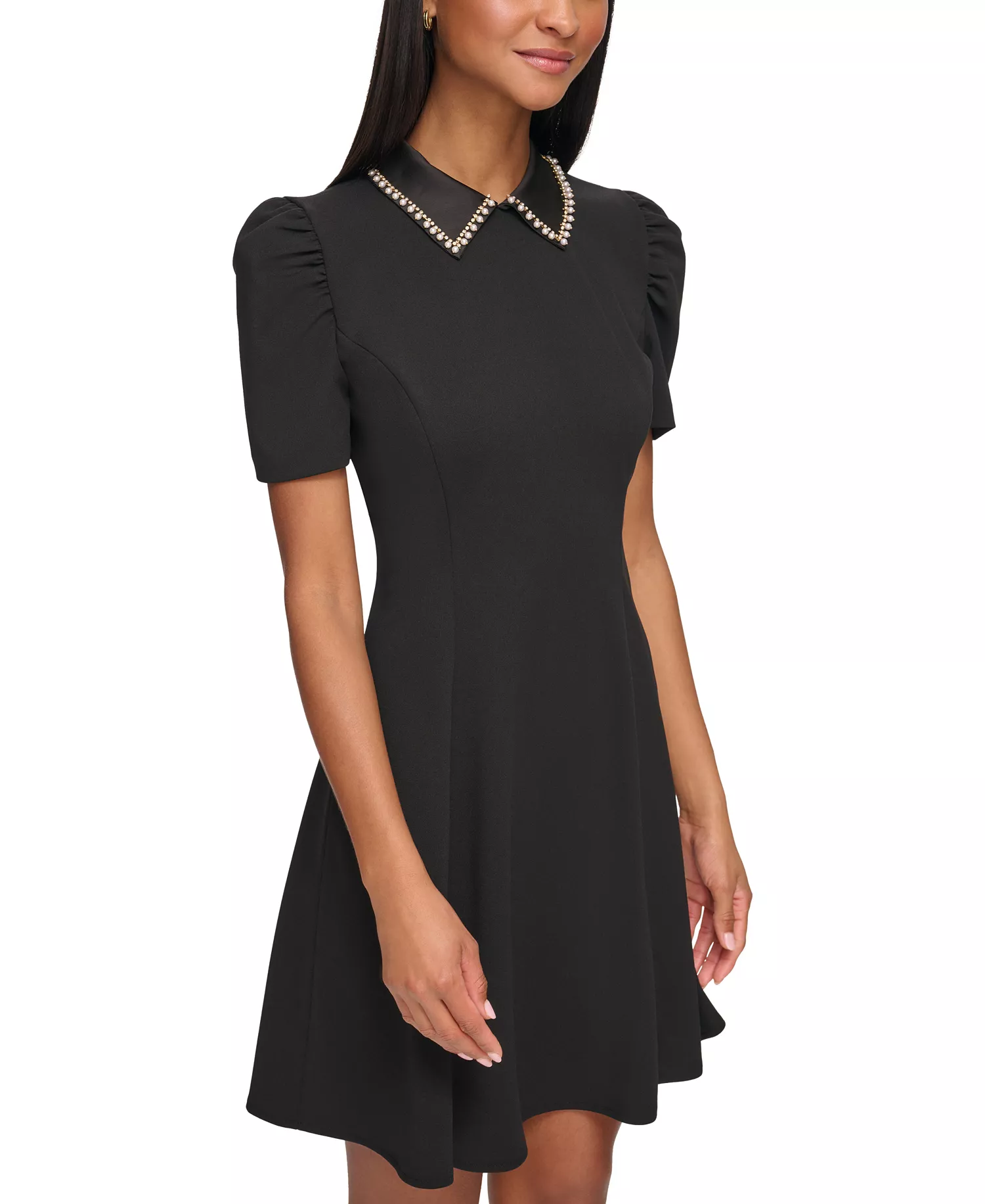 Women's Embellished-Collar Mini Dress - Black - 10