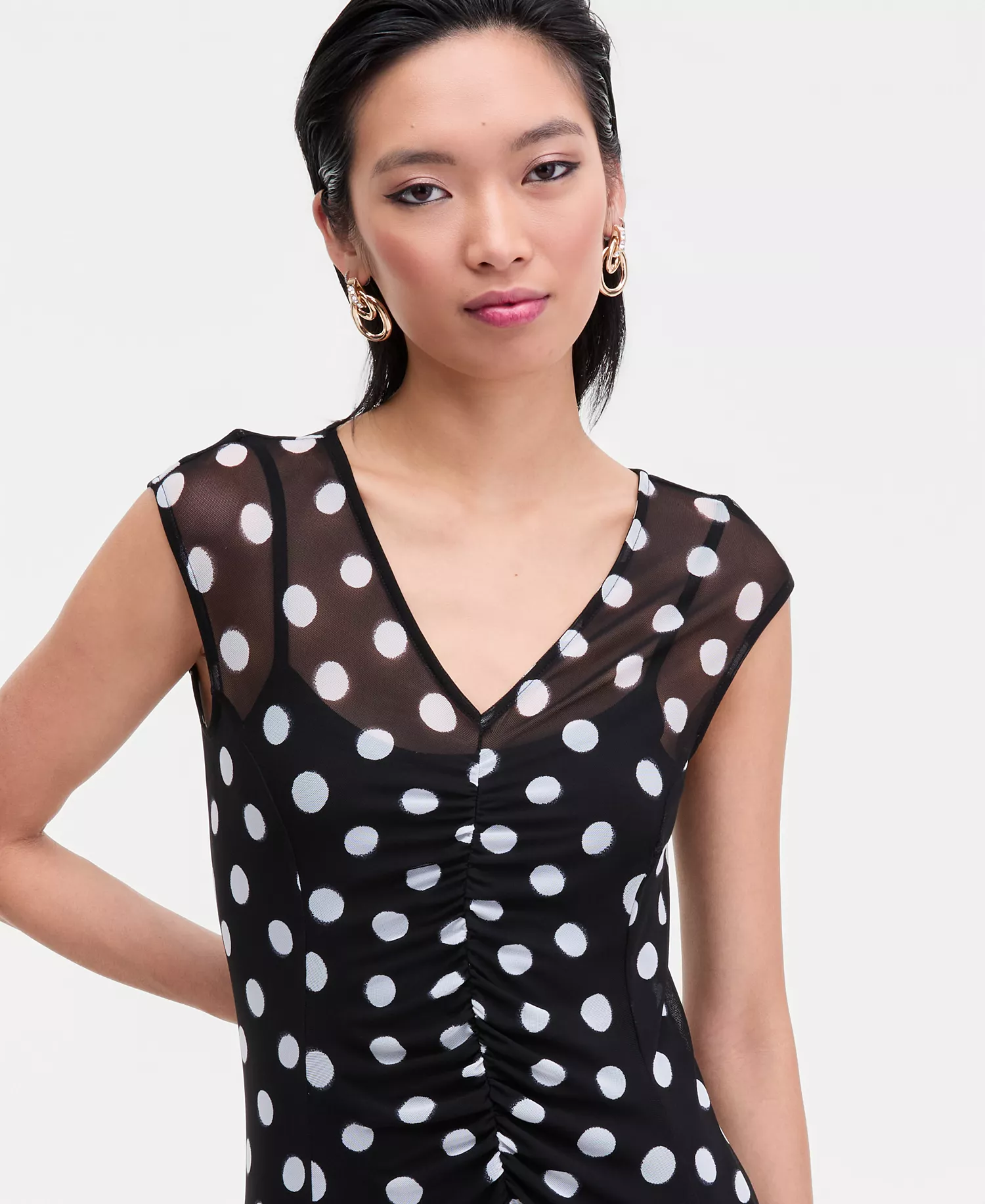 Women's Printed V-Neck Midi Dress, Macy's Exclusive - Mona Dots - L