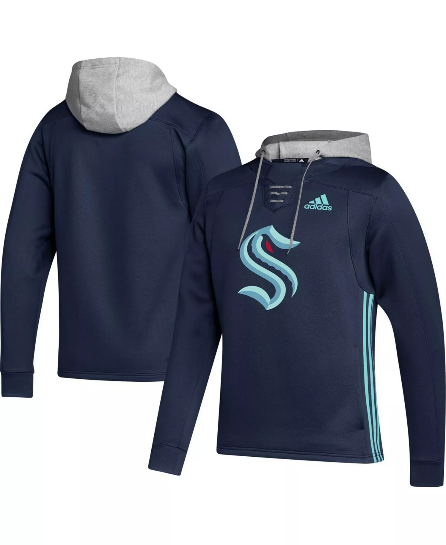 Men's Deep Sea Blue Seattle Kraken Skate Lace Team Pullover Hoodie - Deep Sea Blue - L