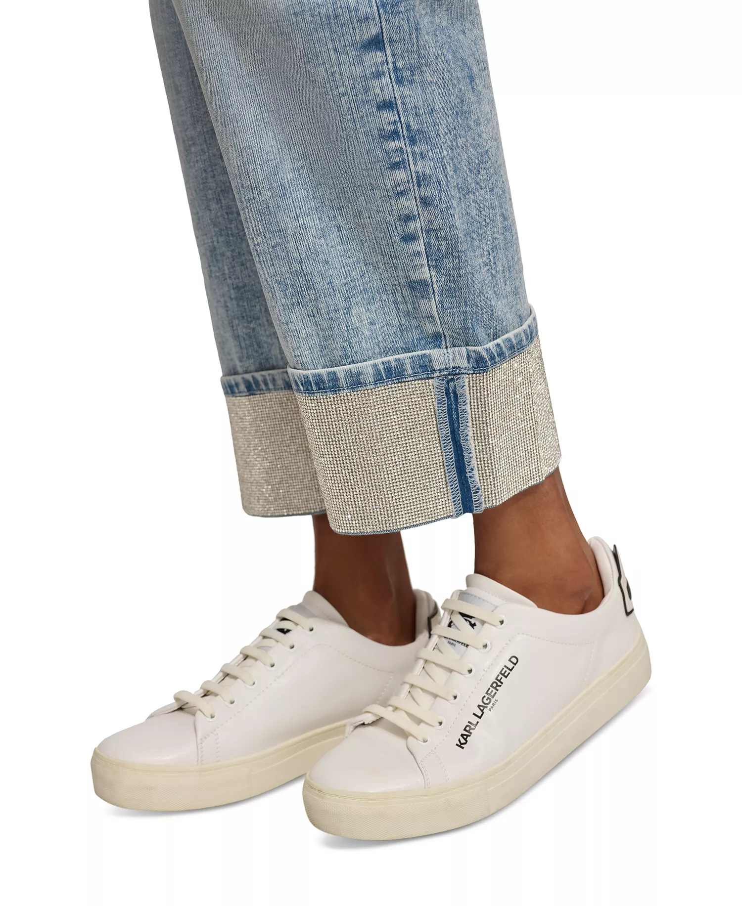 Women's High-Rise Crystal-Cuff Jeans  - Ice Blue - 0