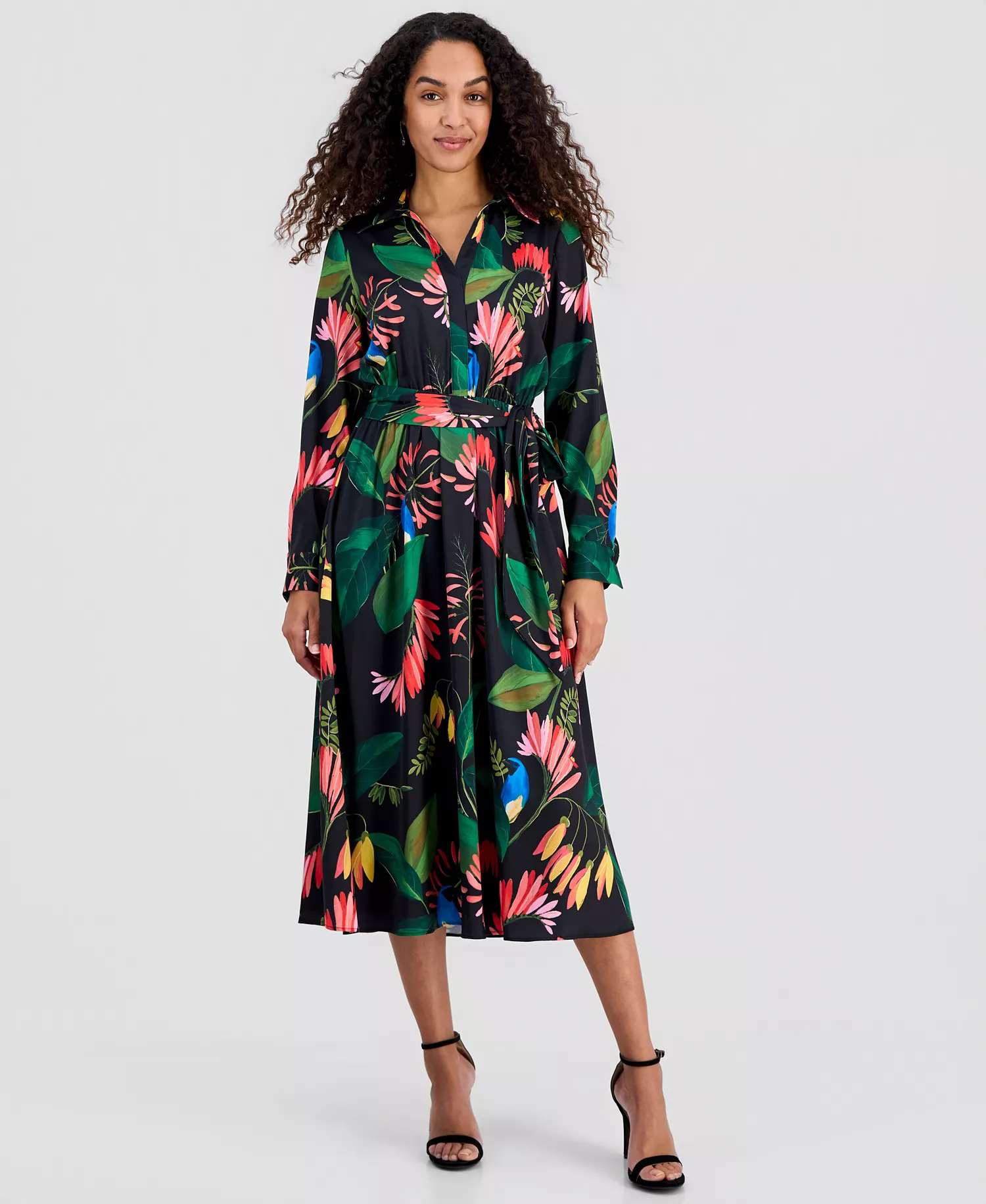Women's Floral-Print Tie-Belt Fit & Flare Dress - Tropical Wonder Print - 10
