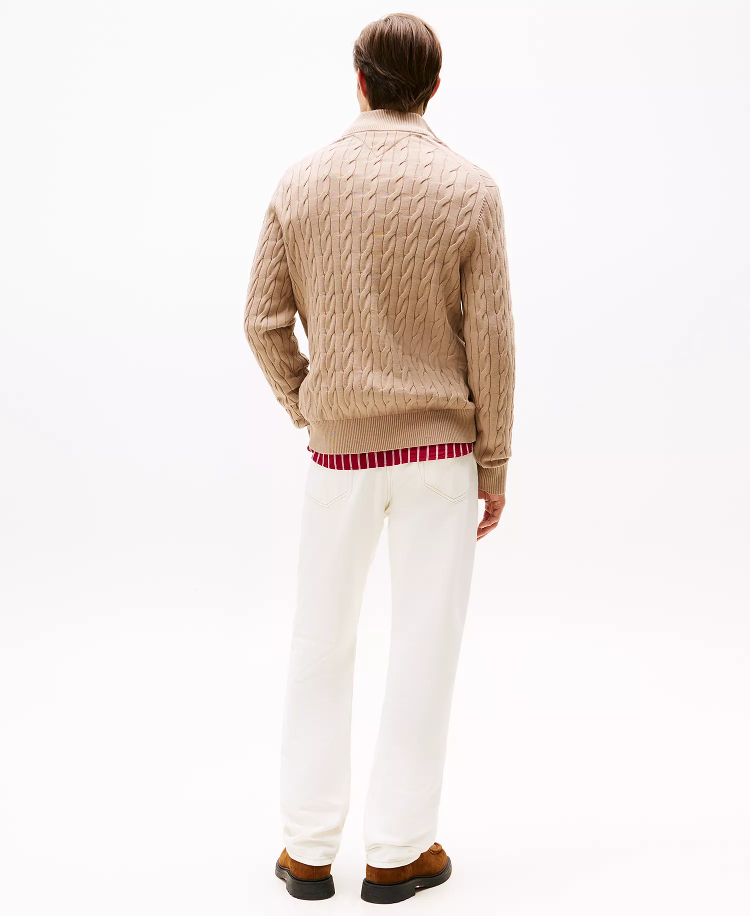 Men's Long-Sleeve Cable Knit Quarter-Zip Sweater - Coastal Taupe - L