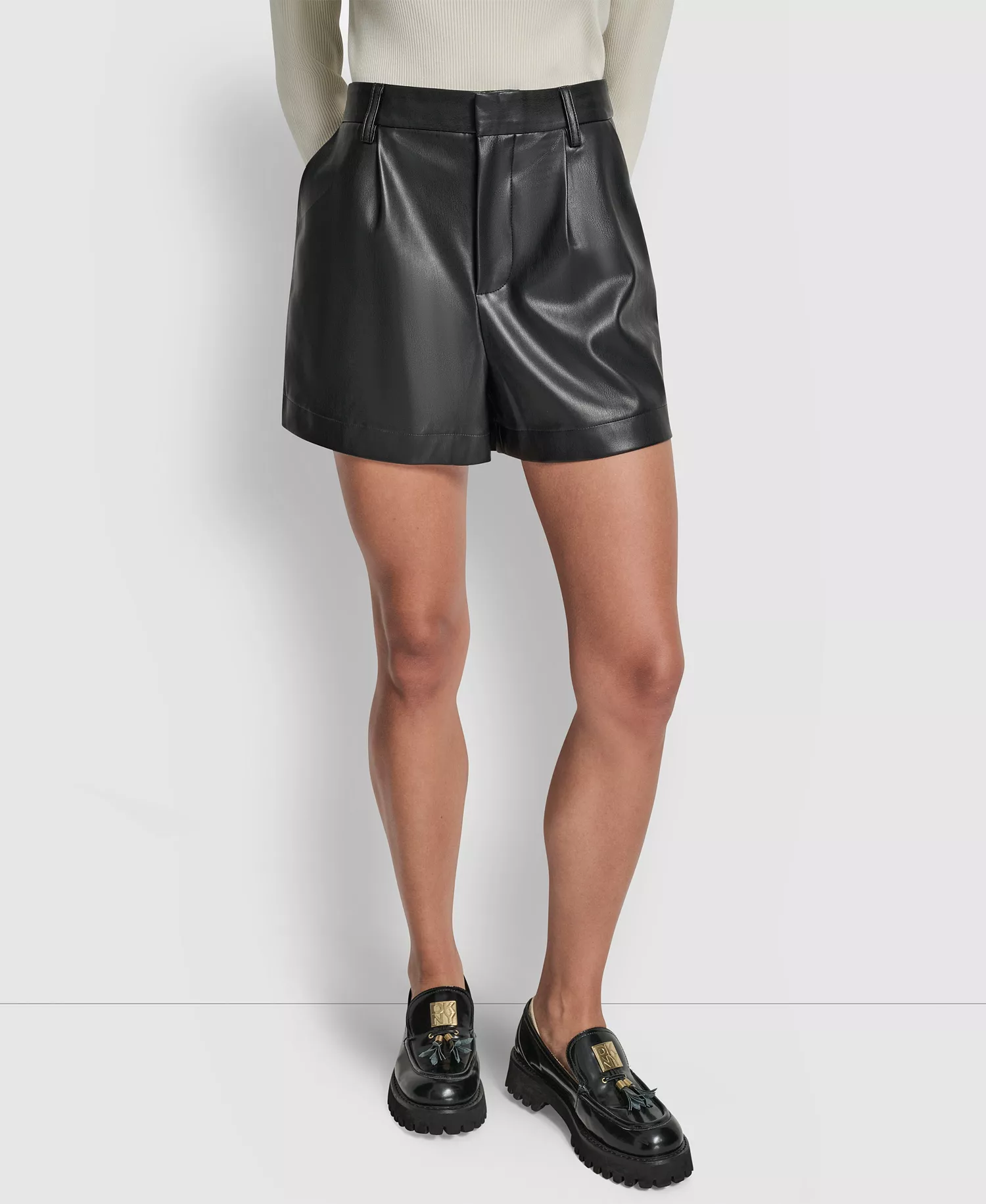 Women's High-Rise Faux-Leather Shorts - BLK - BLACK - 0