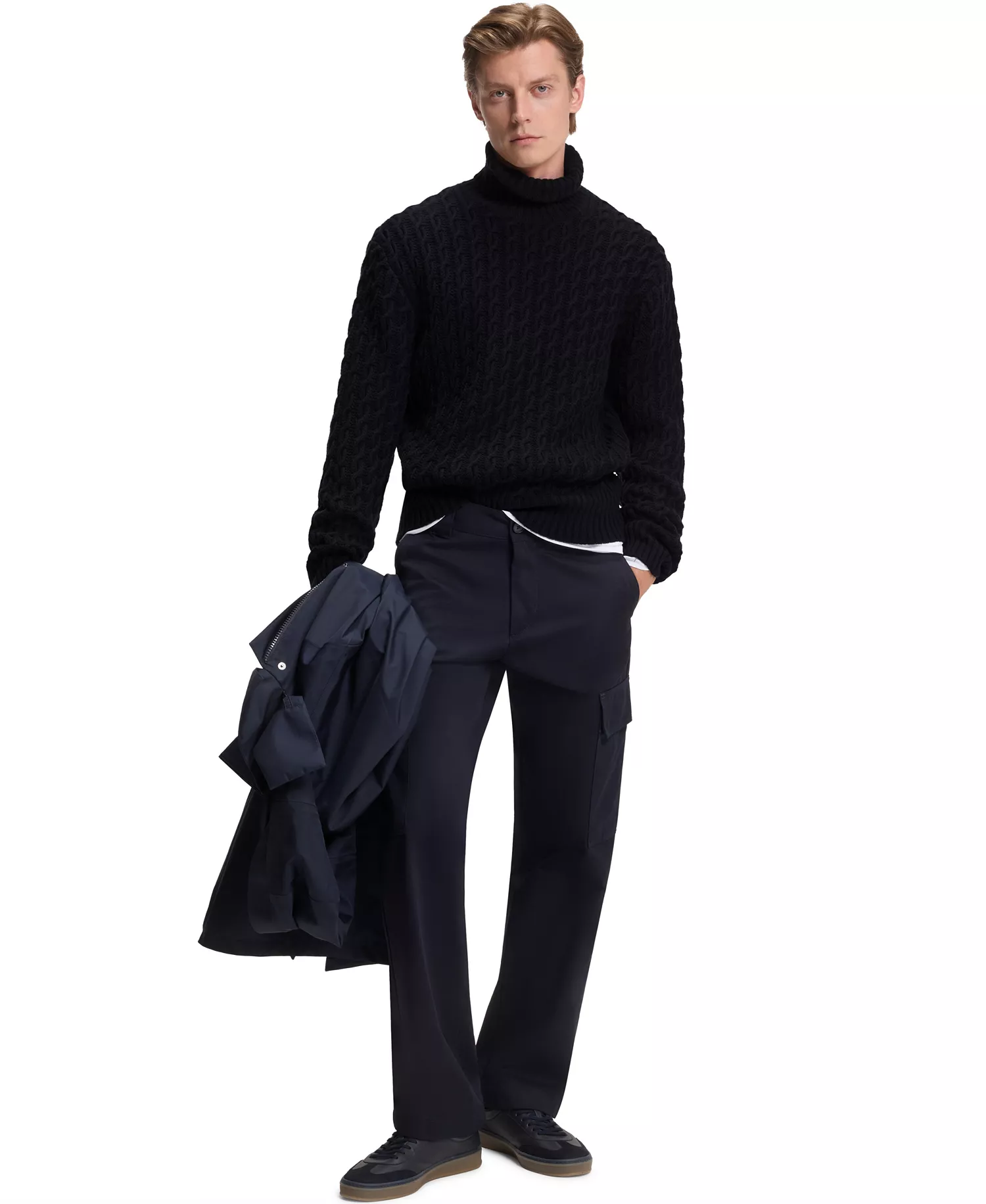 Men's BECKHAM x BOSS Wool Cashmere Cable-Knit Sweater - Dark Blue - 2XL