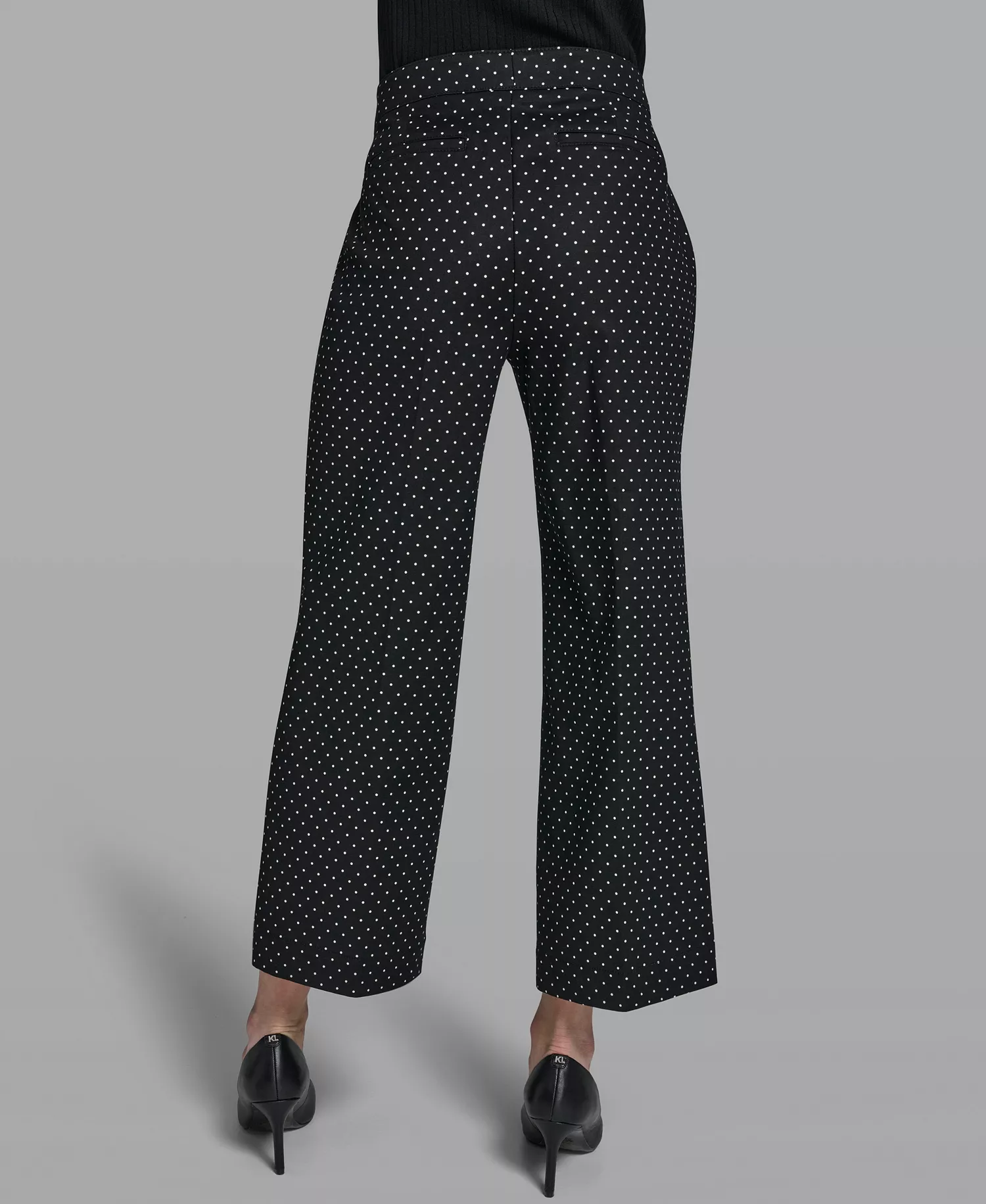 Women's Mid-Rise Straight Polka Dot Bow-Pocket Pants - Black/Bisque Combo - 0