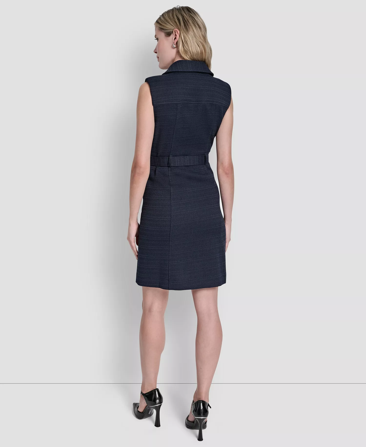 Women's Sleeveless Zipper Front Belted Jacket Dress - Midnight Navy - 10