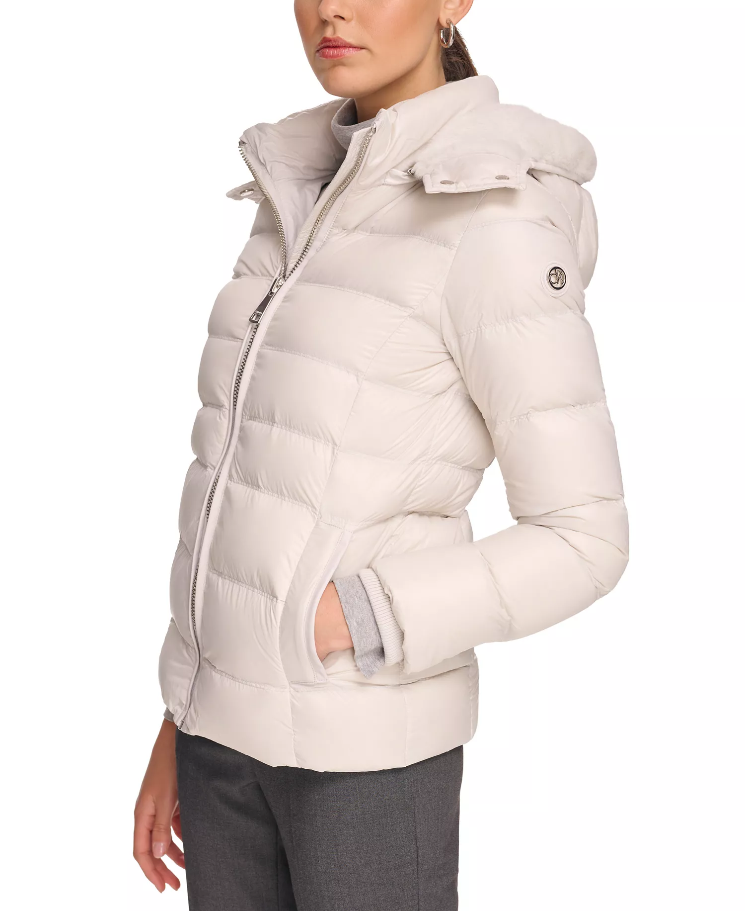 Women's Shine Hooded Down Puffer Jacket - Dove Grey - L
