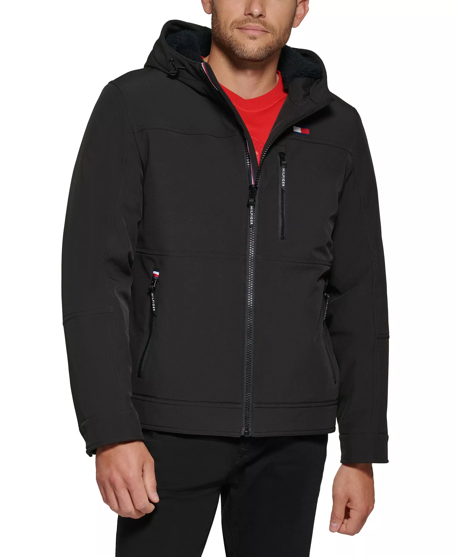 Men's Sherpa-Lined Softshell Hooded Jacket - Black - 2XL