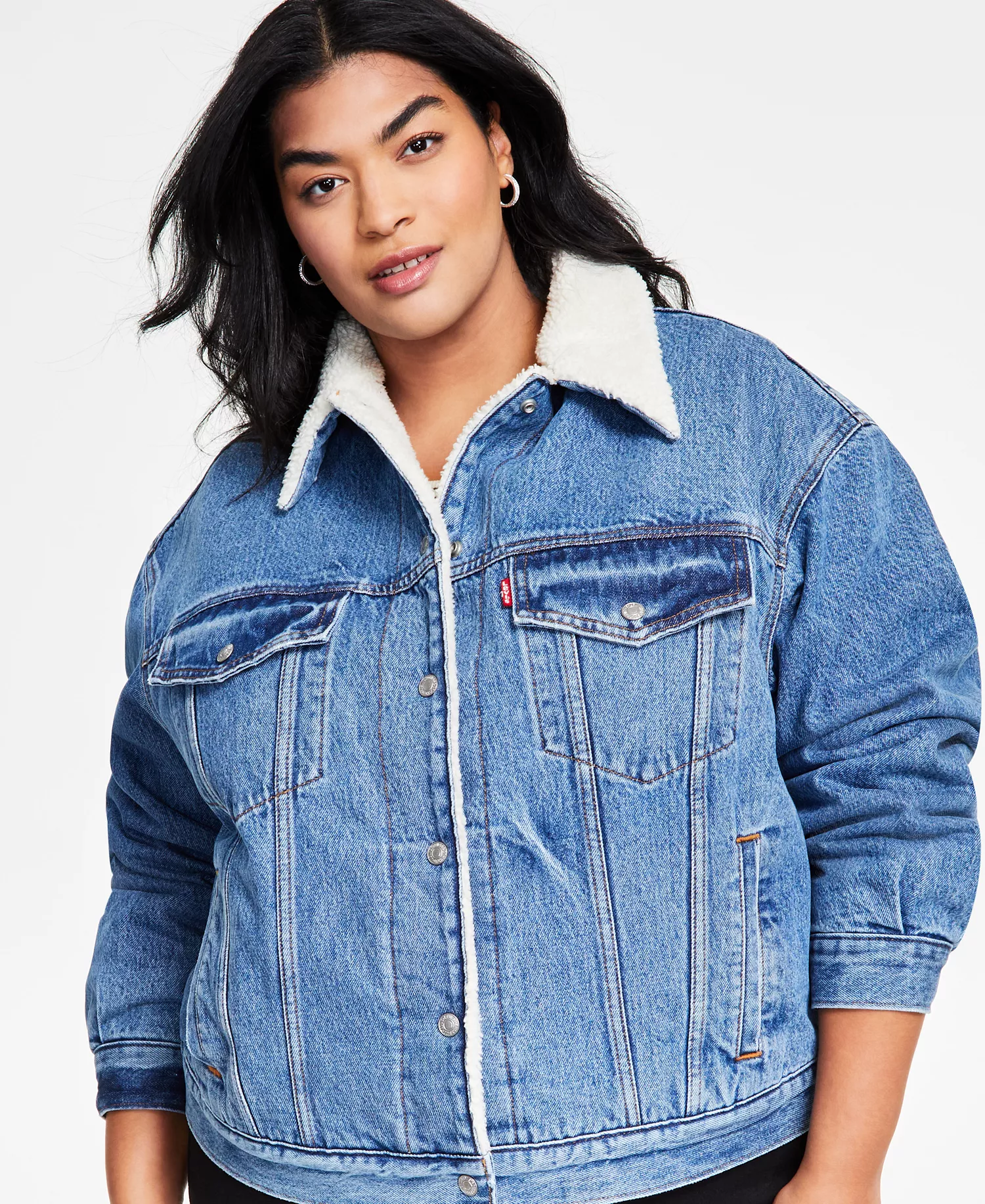 Plus Size '90s Sherpa Cotton Long-Sleeve Trucker Jacket - Inner Adventure - 1X
