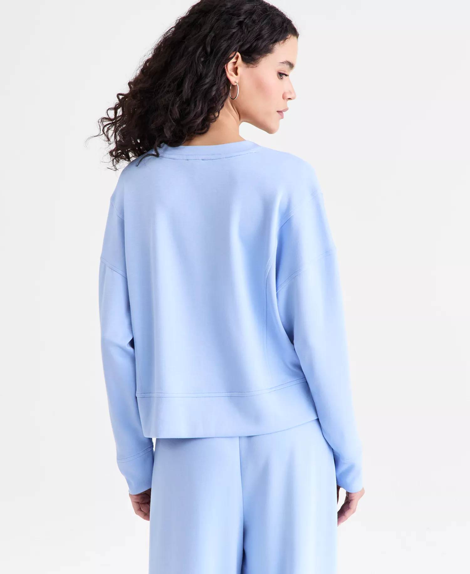 Women's Long Sleeve V-Neck Sweatshirt, Macy's Exclusive - Air Blue - L