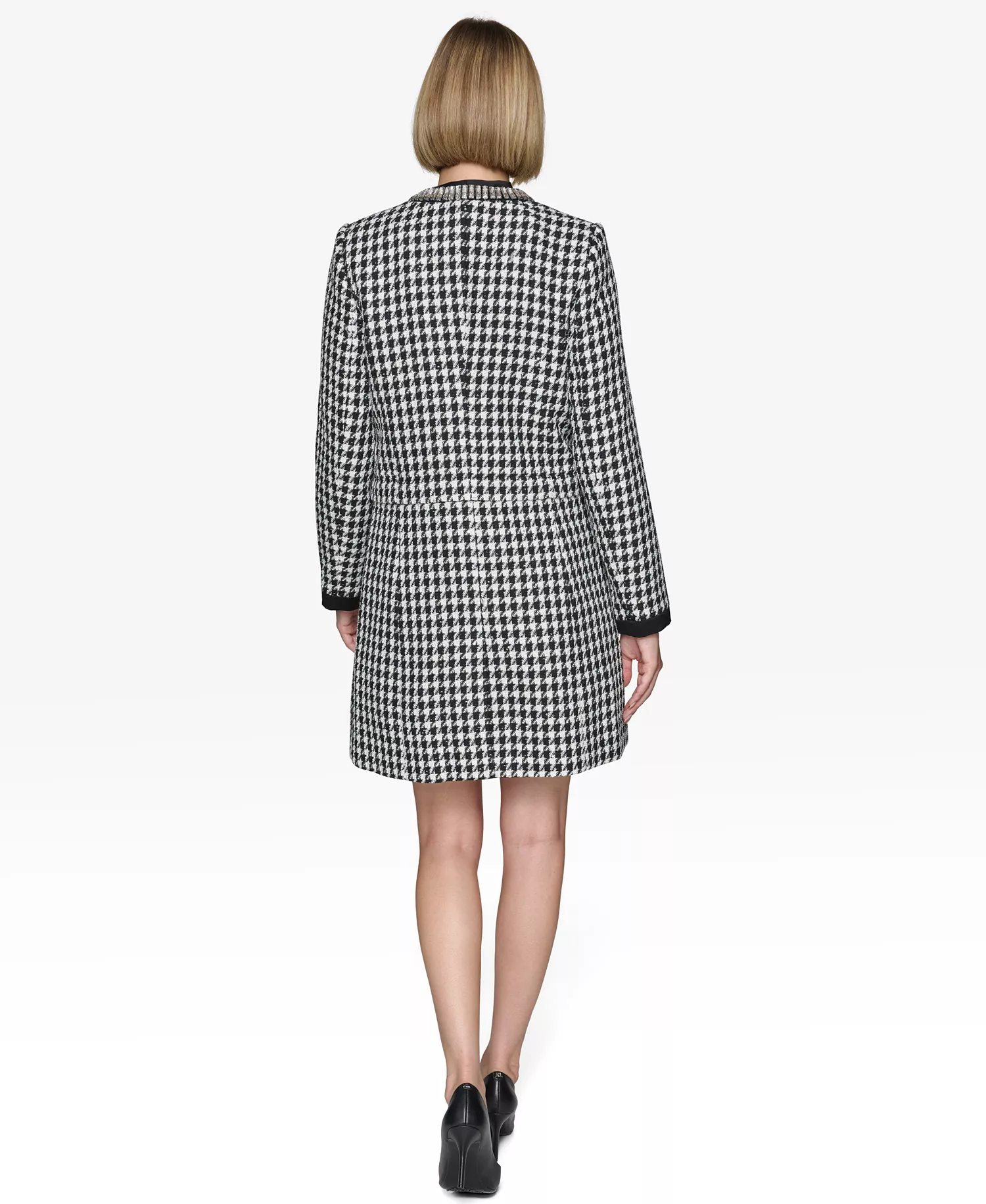 Women's Convertible Rhinestone-Collar Houndstooth Jacket - Black/Soft White - 10