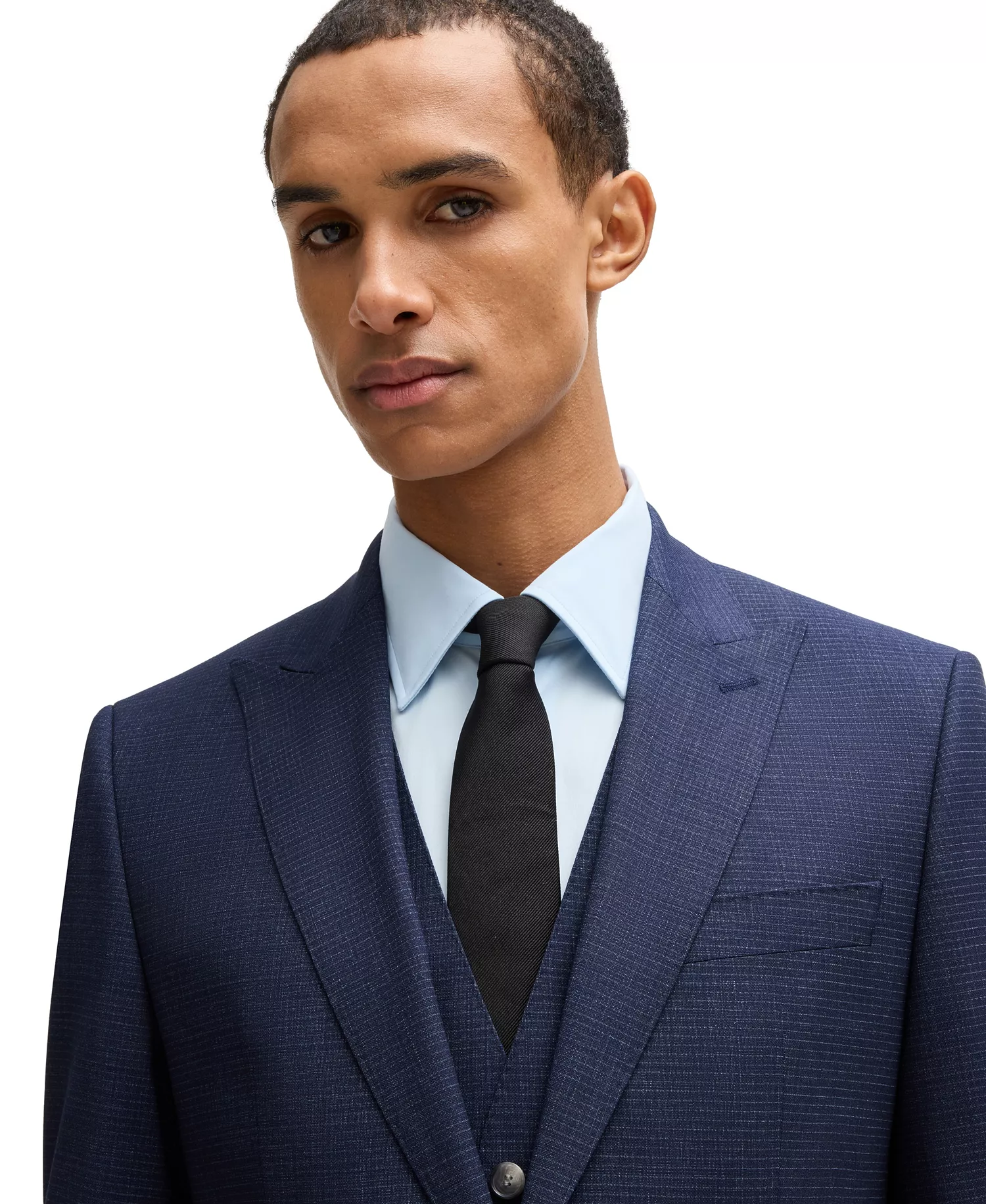 Men's Stretch Wool Regular-Fit Three-Piece Suit - Dark Blue - 38R