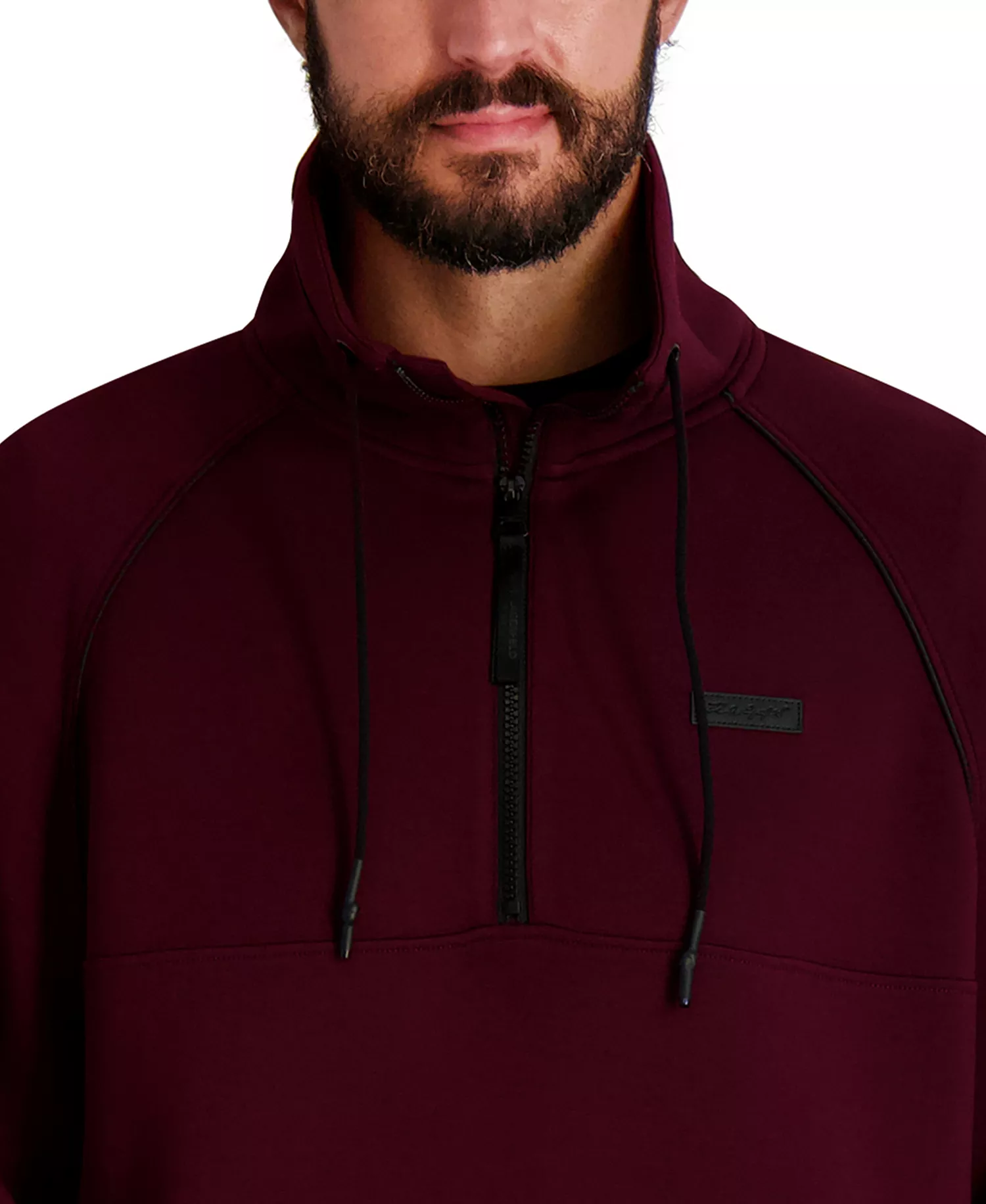 Men's Stand Collar Half-Zip Sweatshirt - Wine - L
