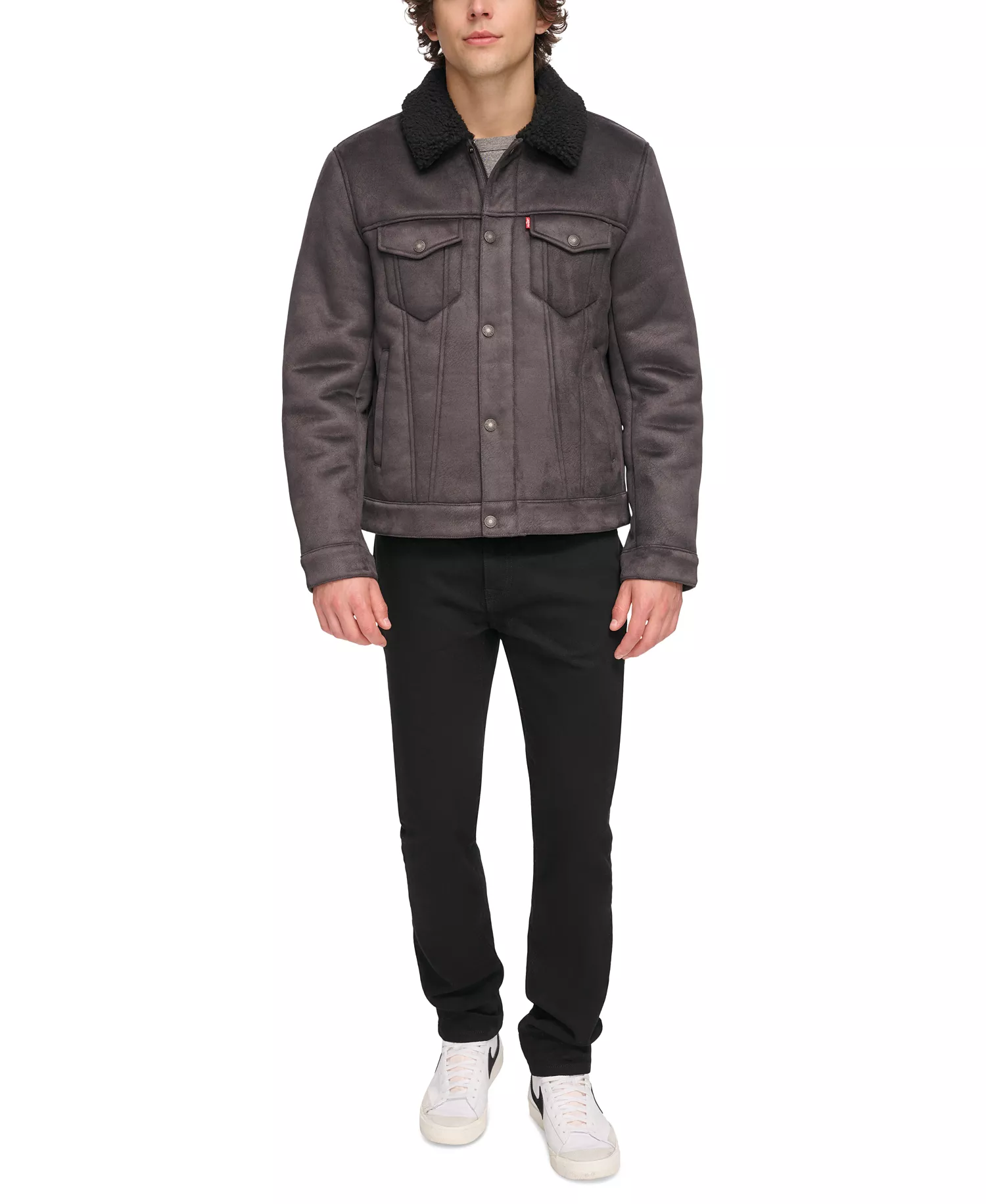Men's Relaxed-Fit Faux-Shearling Trucker Jacket   - Black - 2XL