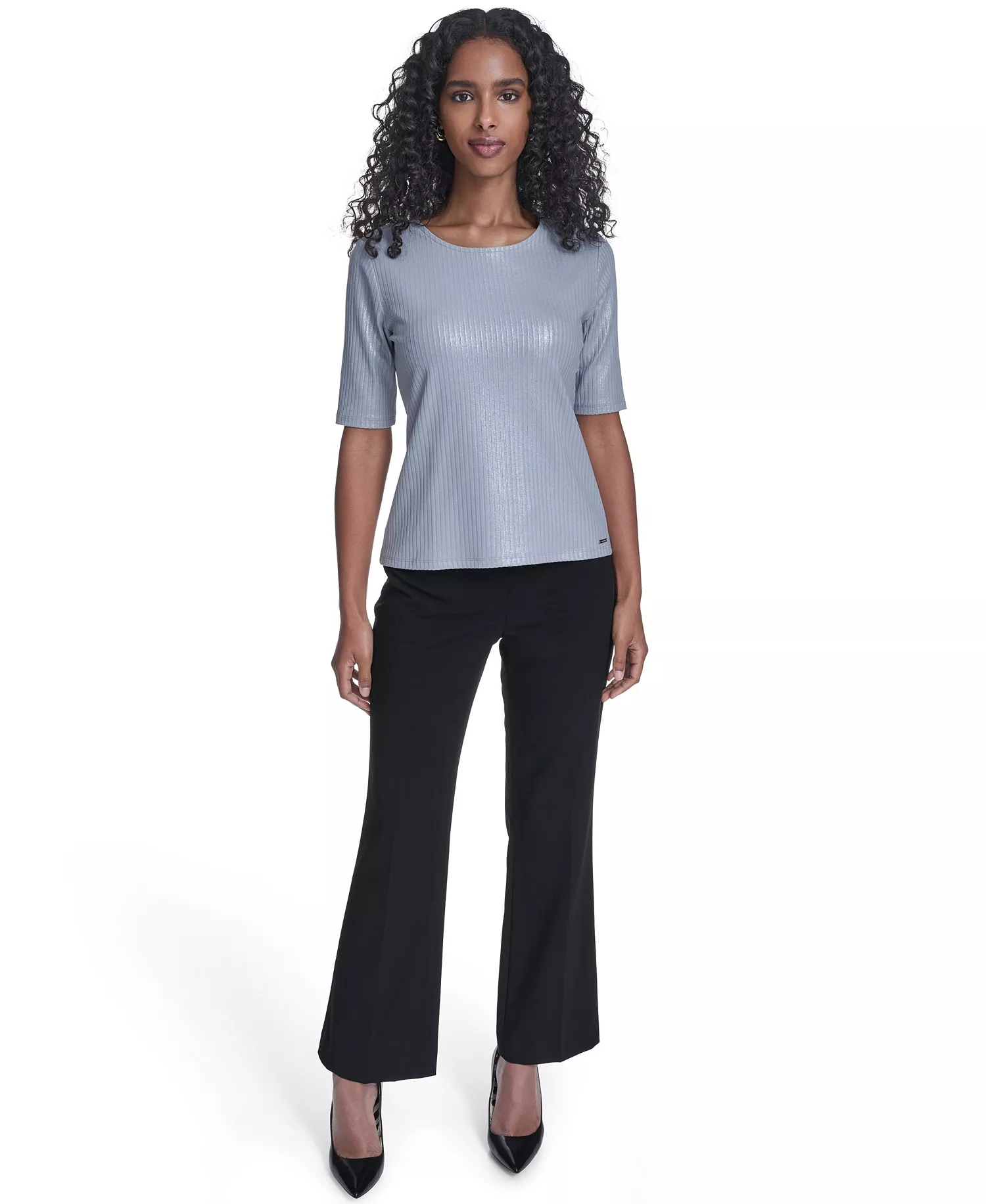 Women's Short-Sleeve Striped Top - Dark Flint - L