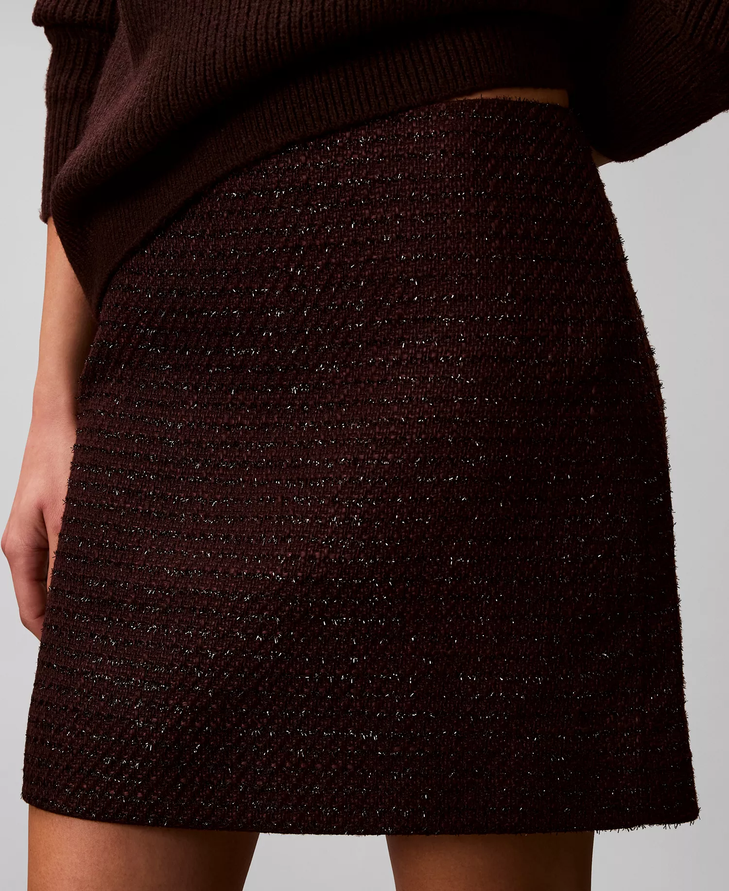 Women's Textured Tweed Mini Skirt - Mocha Brown - 10