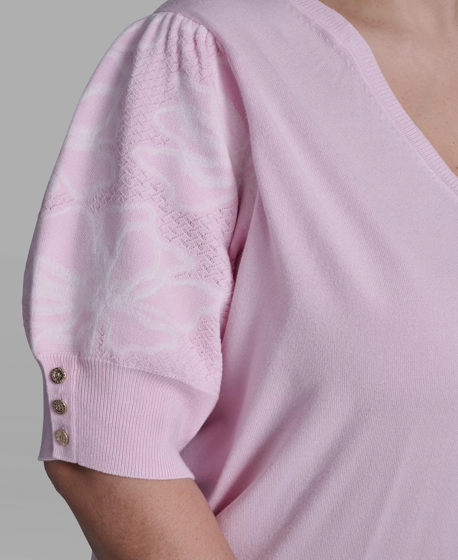 Plus Size Floral Printed Sleeve Sweater - Ballet Slipper - 0X