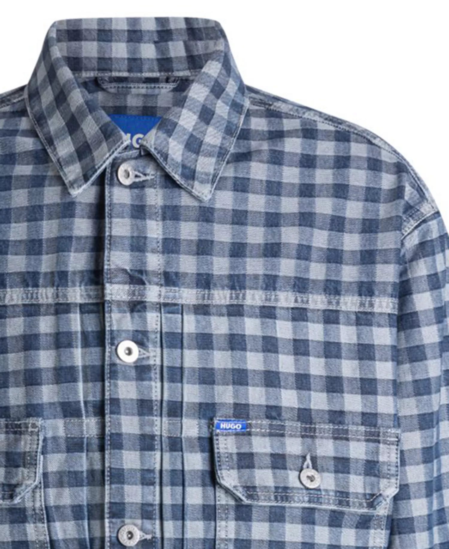 Men's Nial Pointed Collar Jacket - Med Blue Gingham - 2XL