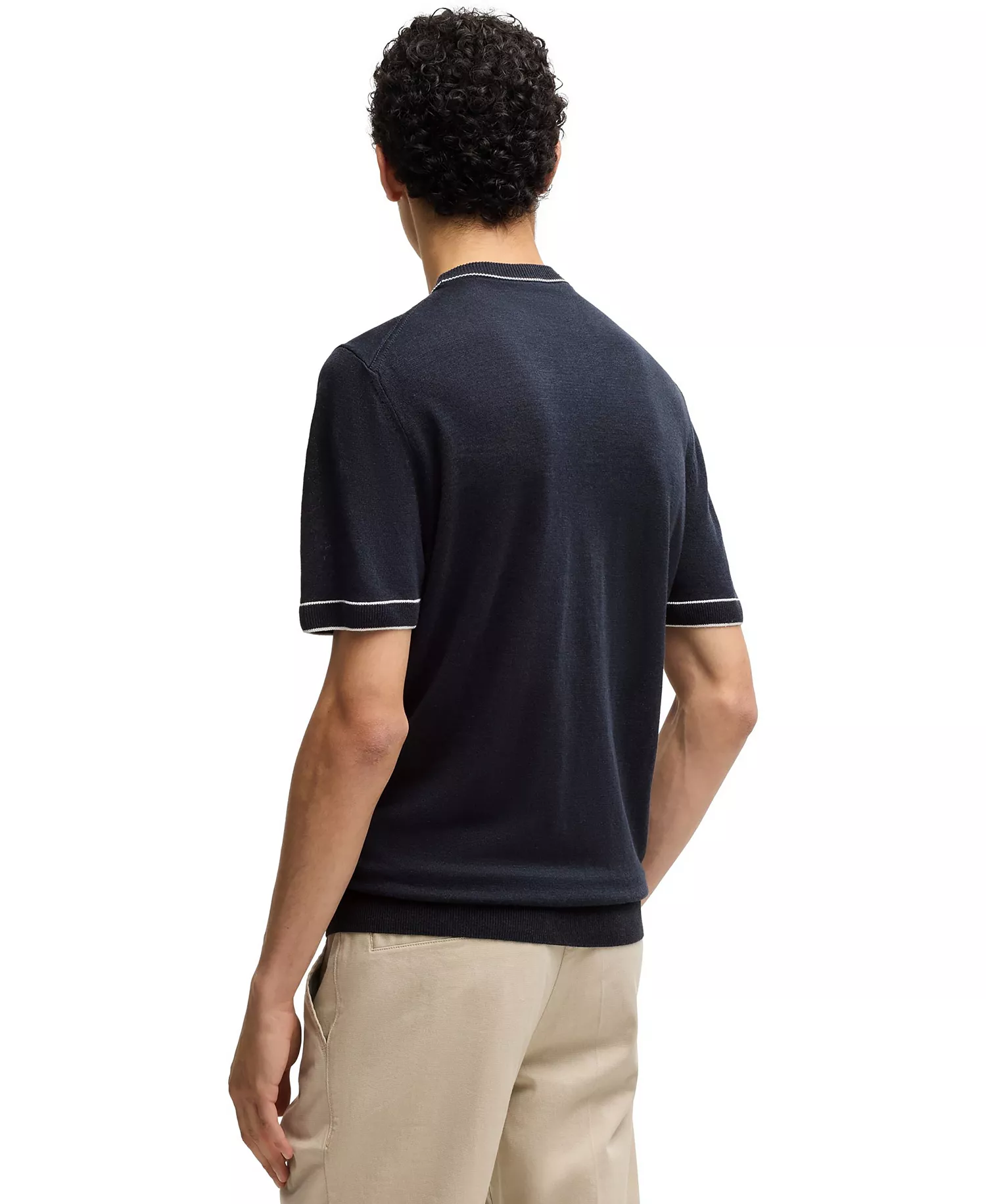 Men's Linen-Blend Knit Sweater - Dark Blue - 2XL