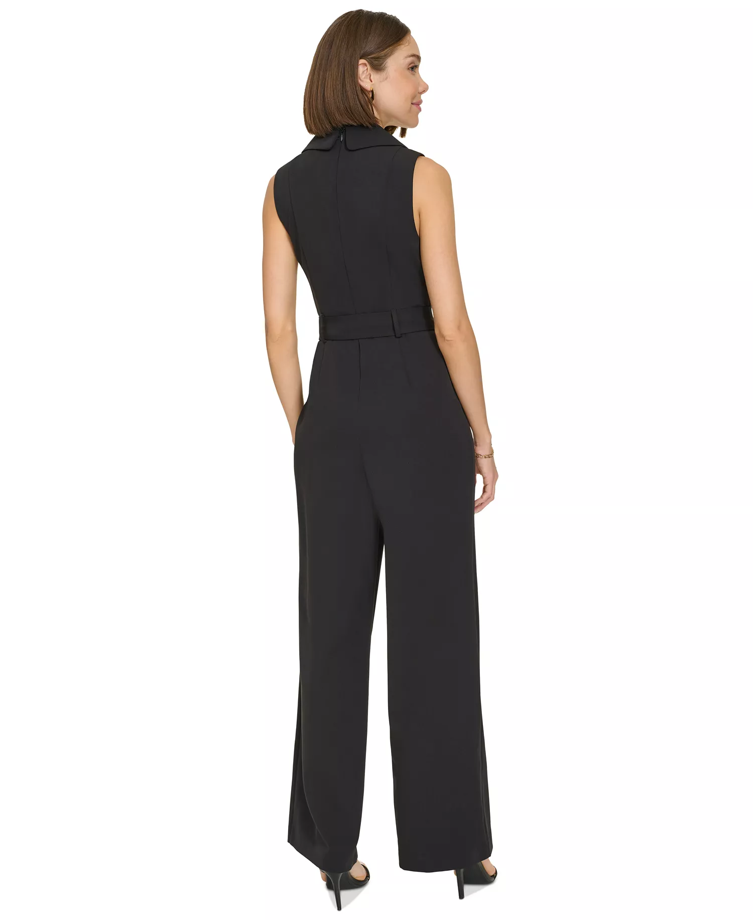 Women's Sleeveless Belted Jumpsuit - Black - 10