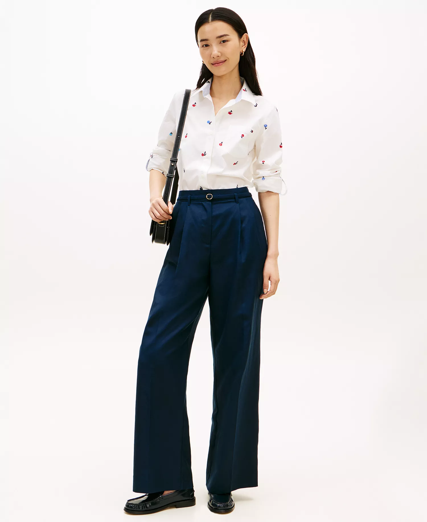 Women's Printed Roll-Tab Collared Shirt - Ecru - L