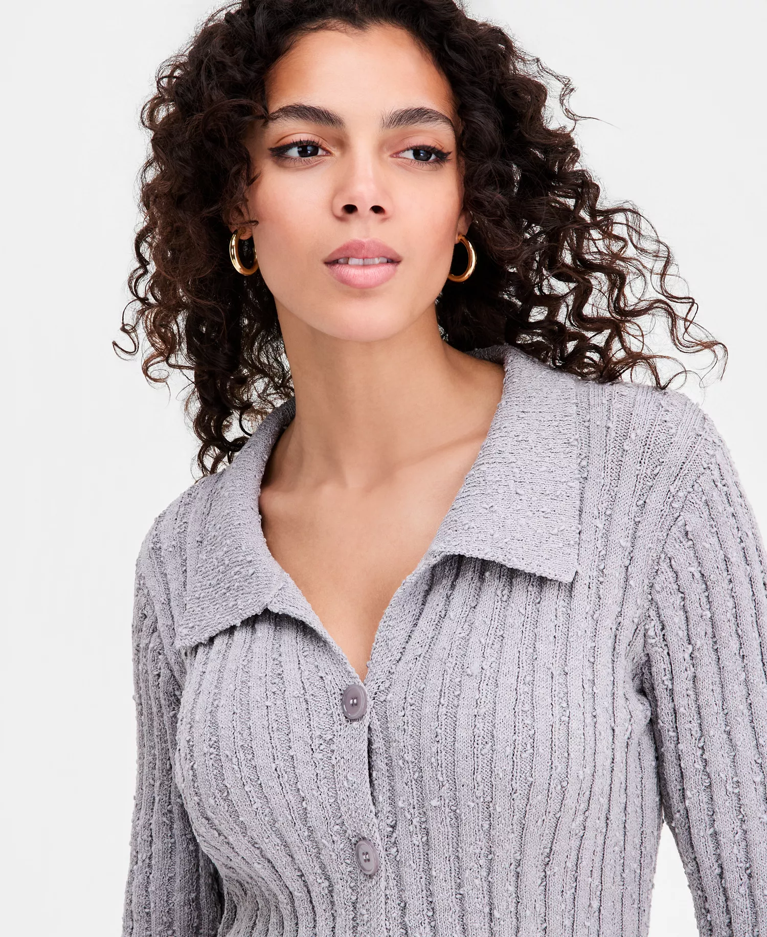 Women's Collared Hourglass Cardigan, Macy's Exclusive - Light Grey - L